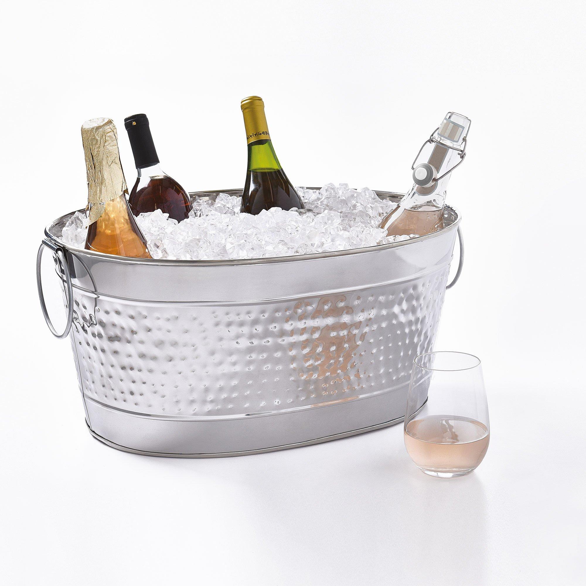 Silver Stainless Steel Hammered Ice Bucket, 19.5in