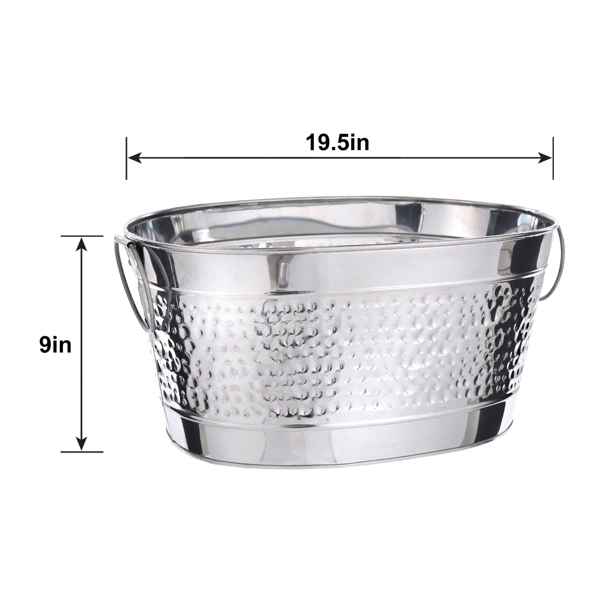 Silver Stainless Steel Hammered Ice Bucket, 19.5in