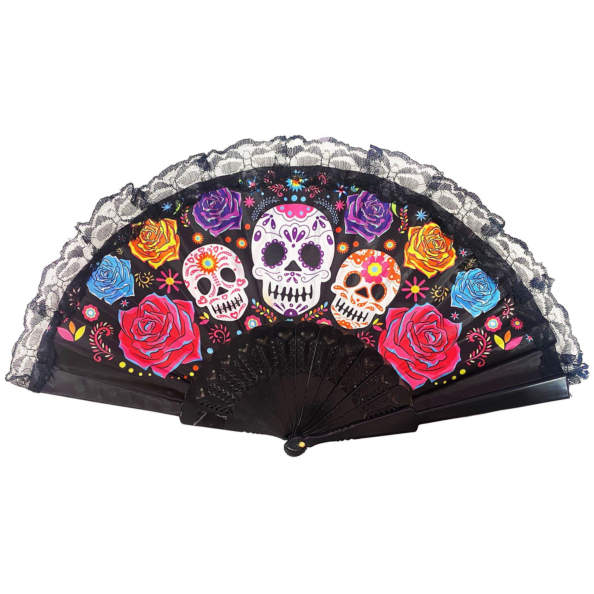 Day of the Dead Lace Folding Hand Fan