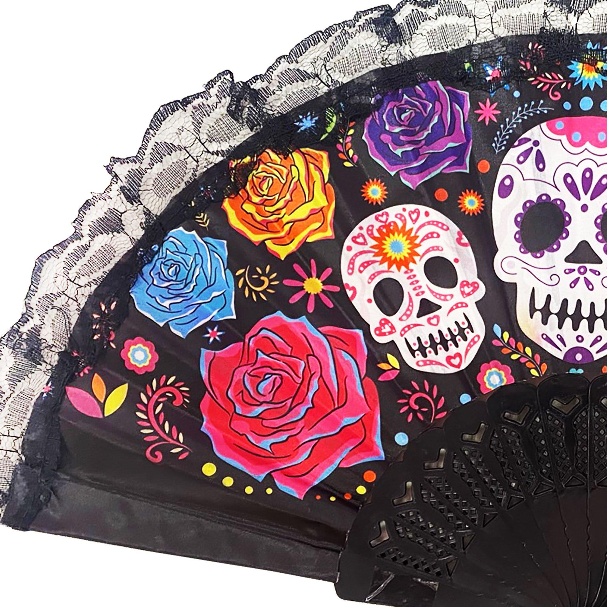 Day of the Dead Lace Folding Hand Fan