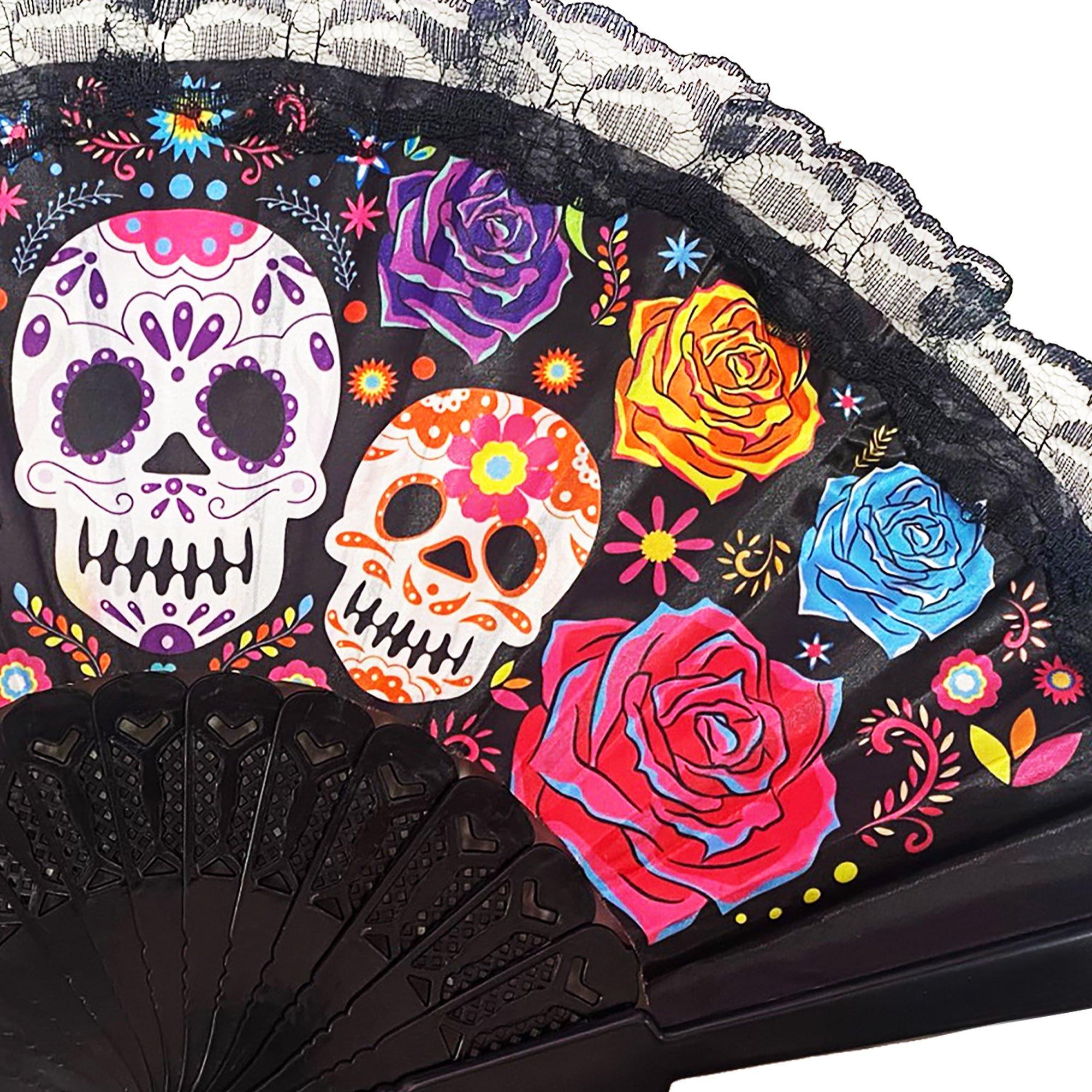 Day of the Dead Lace Folding Hand Fan