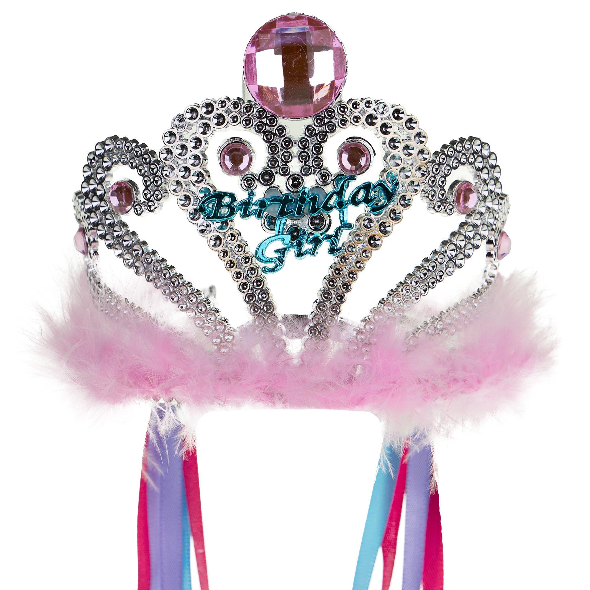 Pink Marabou Birthday Girl Tiara with Ribbons