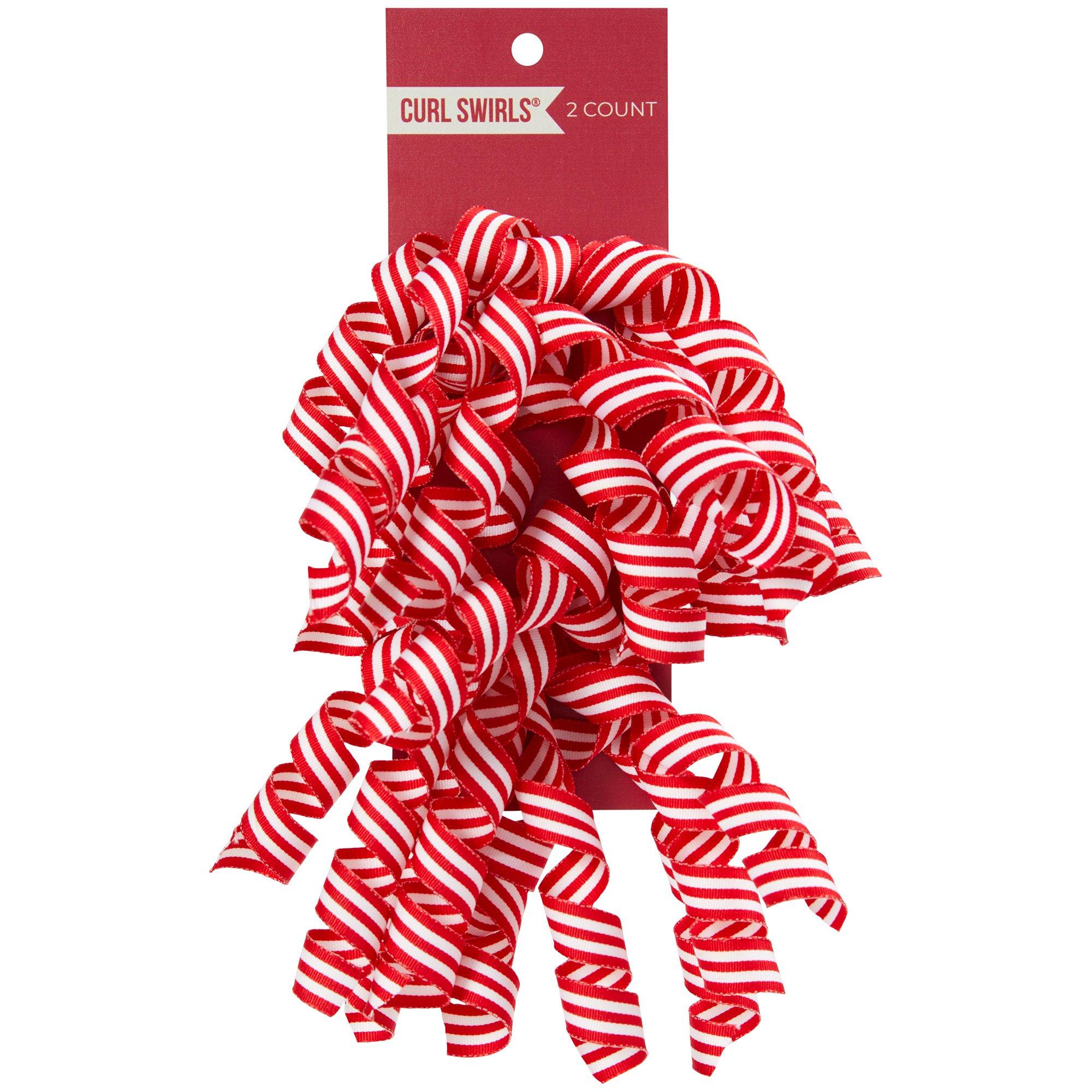 Red & White Striped Curl Swirls Gift Bows, 2ct