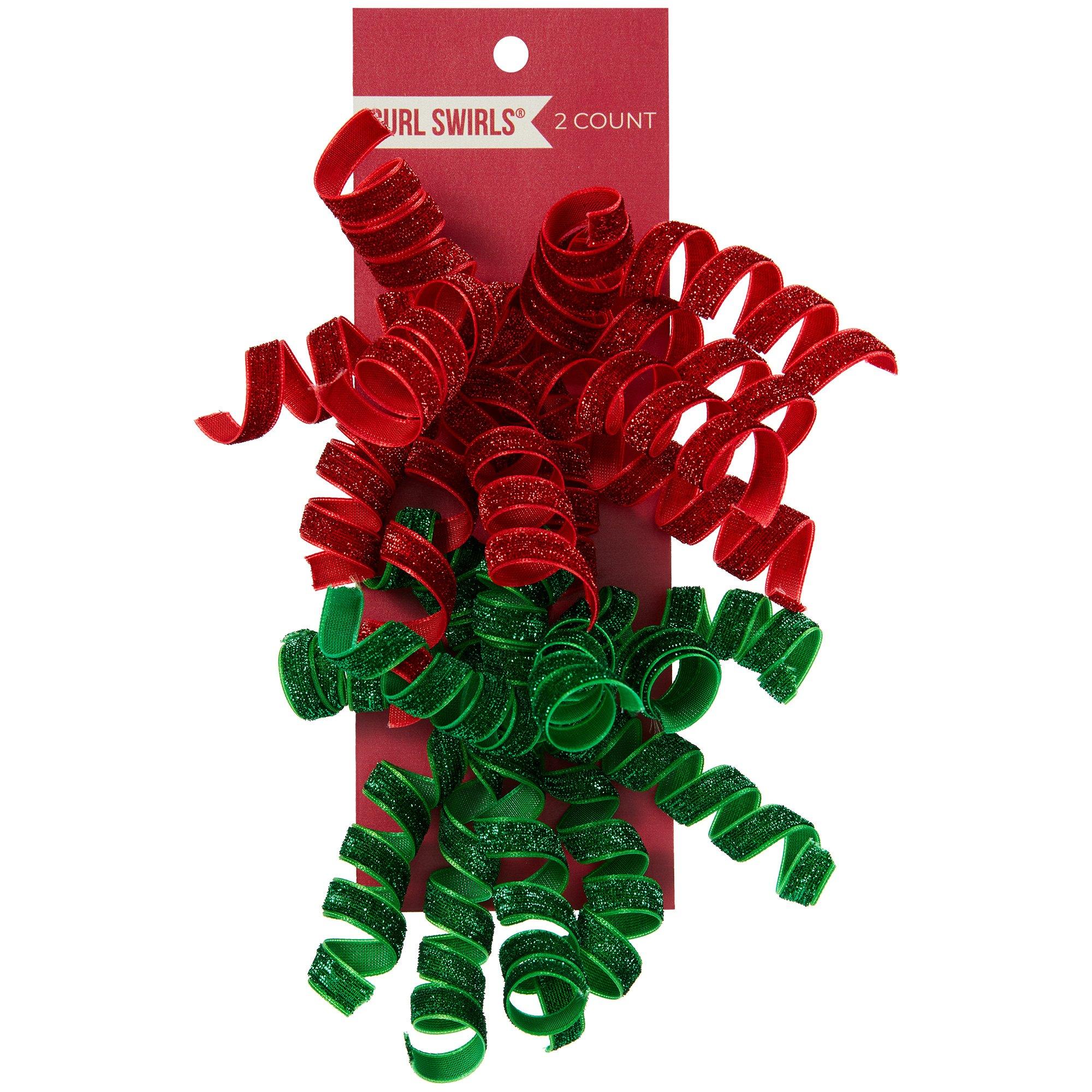 Red & Green Velvet Curl Swirls Gift Bows, 2ct