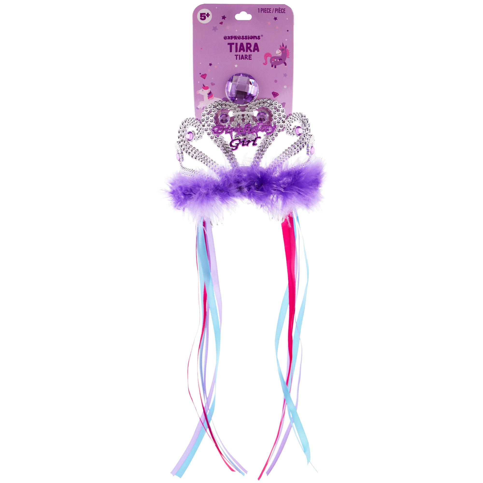 Purple Marabou Birthday Girl Tiara with Ribbons