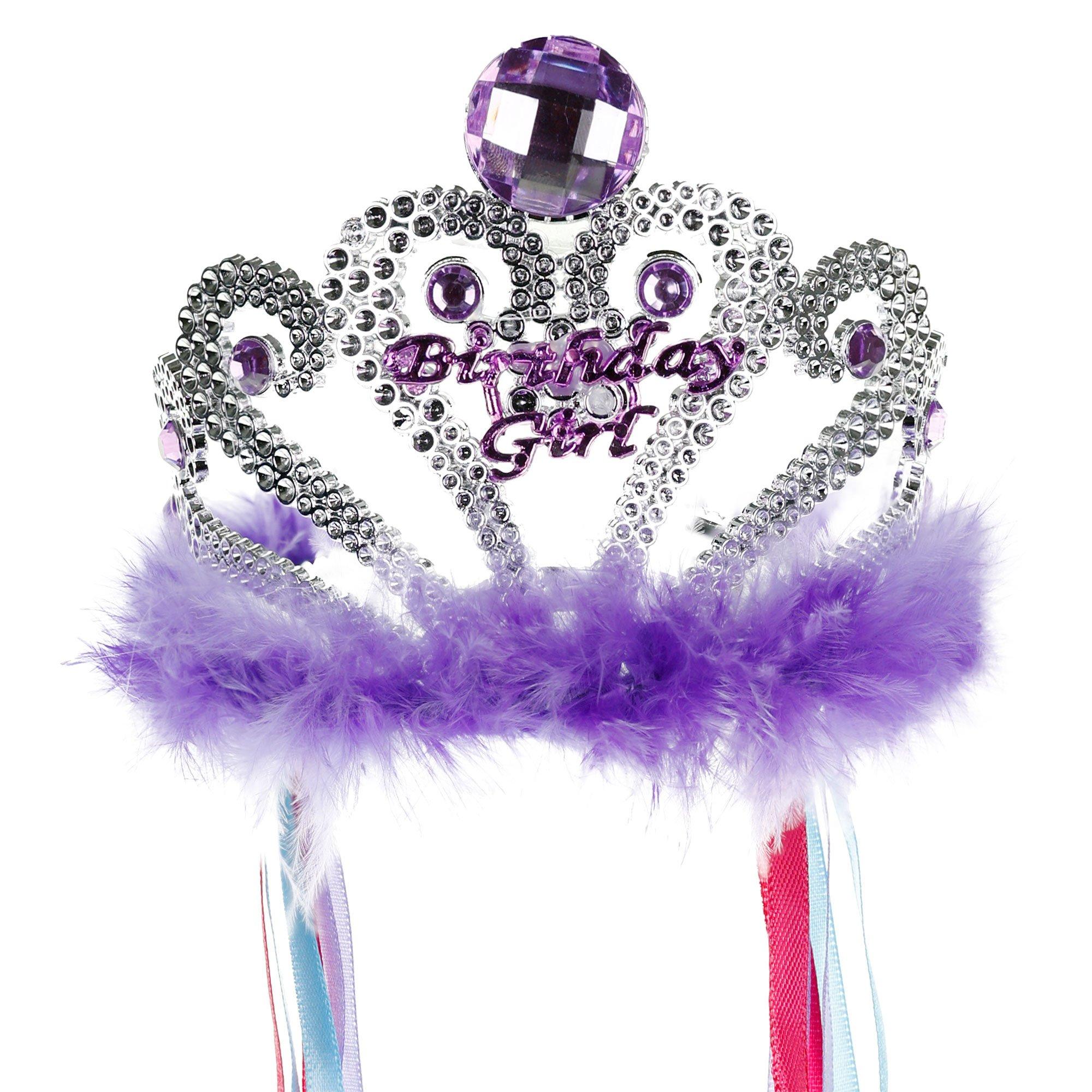 Purple Marabou Birthday Girl Tiara with Ribbons