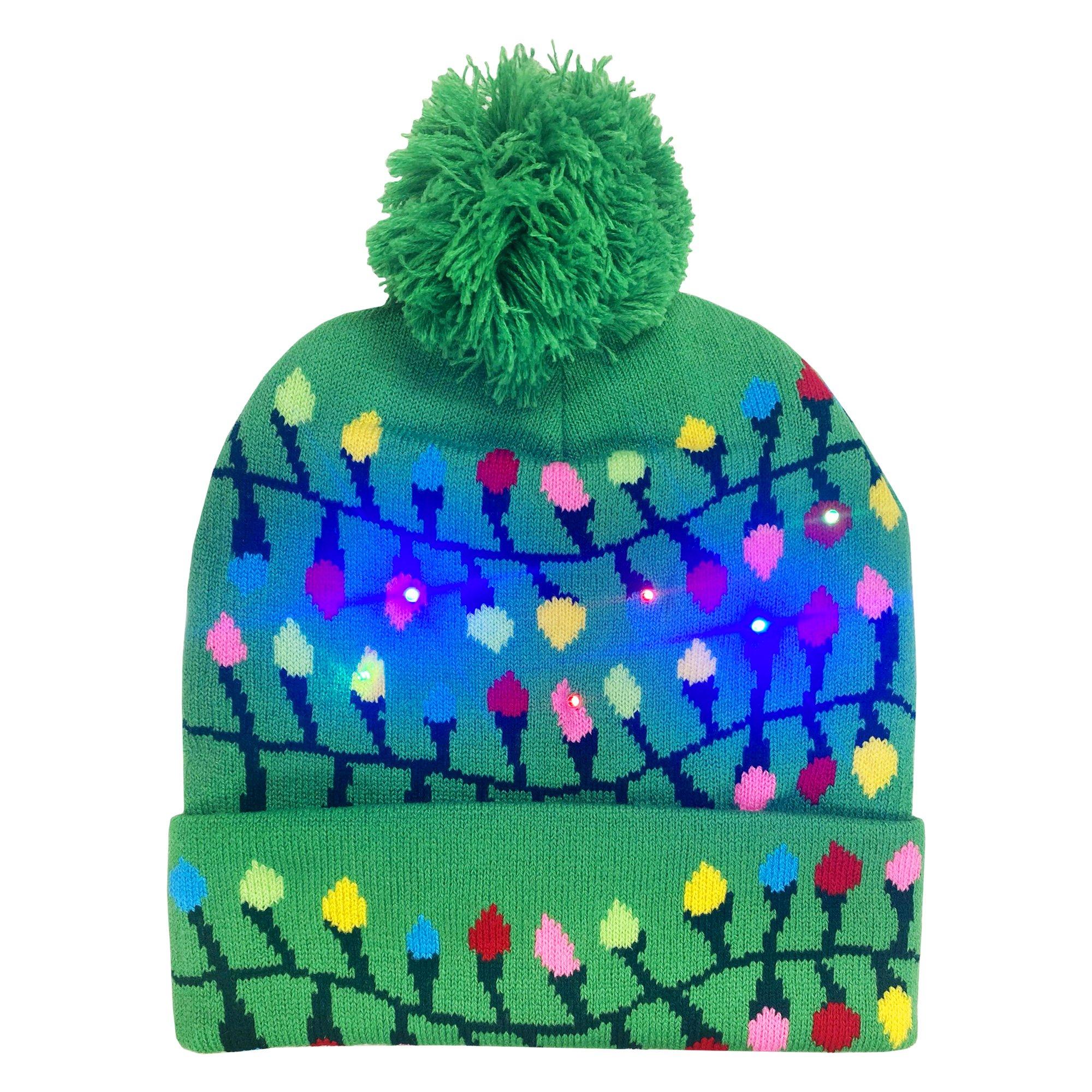 Light-Up Christmas String Lights Pom-Pom Beanie