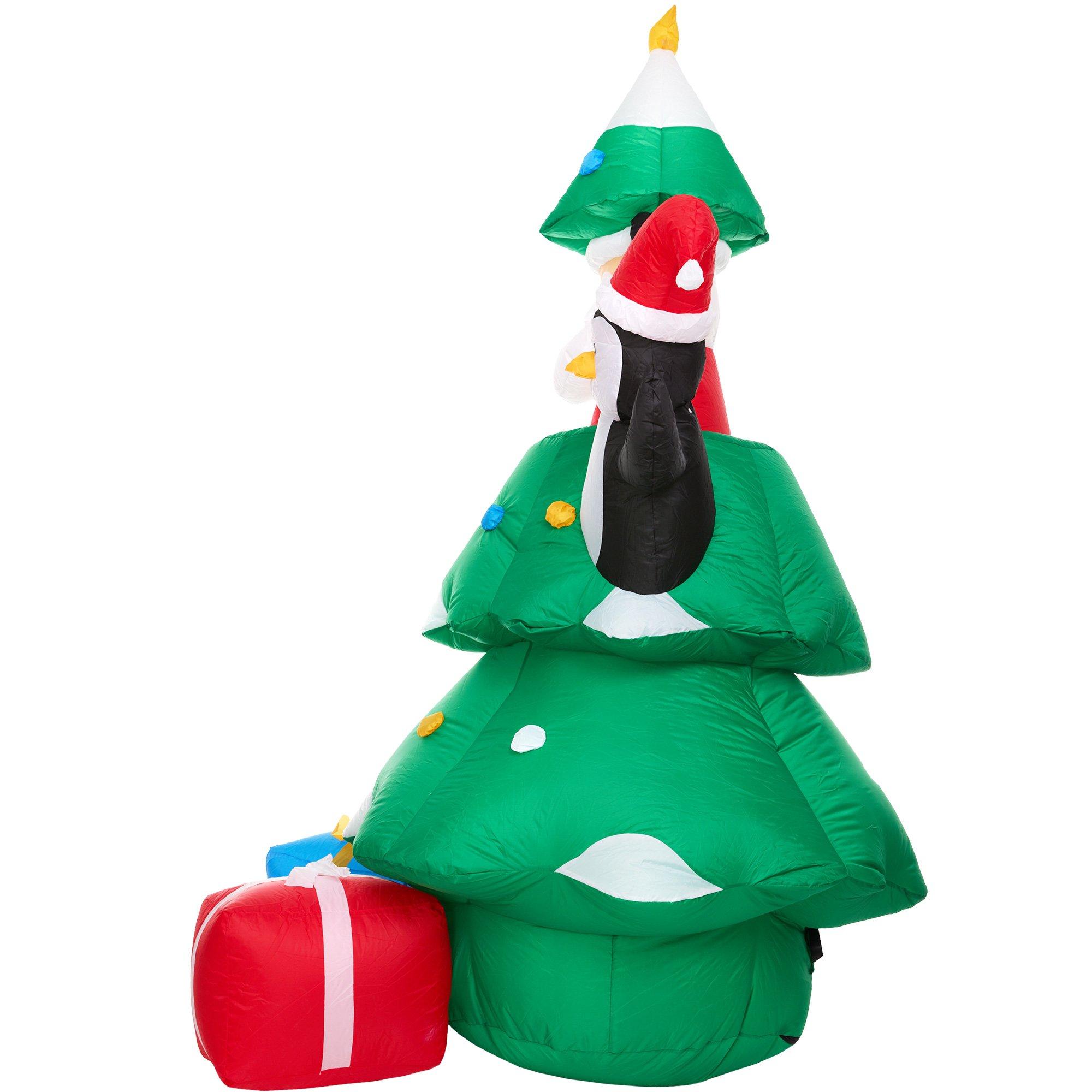 Animatronic Christmas Tree, Santa Claus & Penguin Inflatable Yard Decoration, 7.21ft