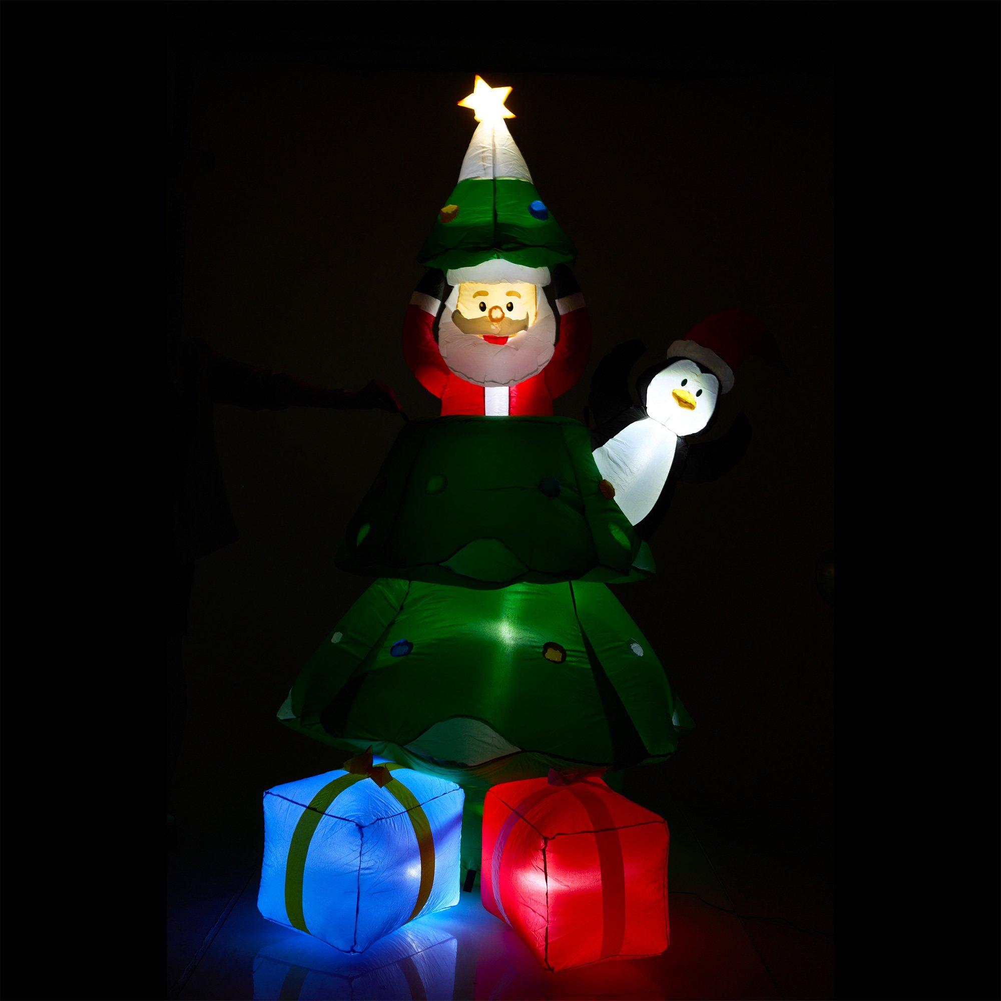 Animatronic Christmas Tree, Santa Claus & Penguin Inflatable Yard Decoration, 7.21ft