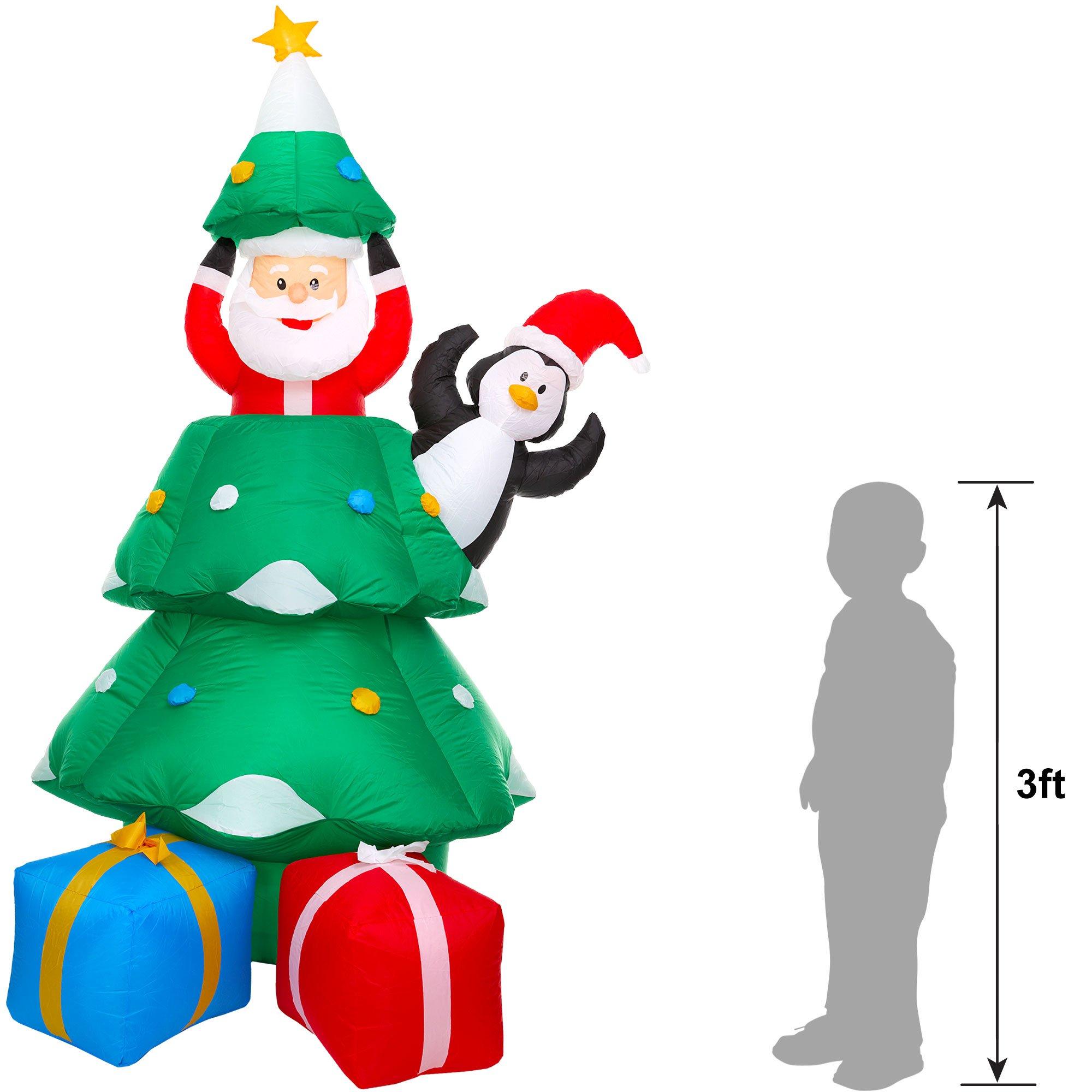 Animatronic Christmas Tree, Santa Claus & Penguin Inflatable Yard Decoration, 7.21ft