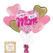 World's Best Mom Foil Balloon Bouquet with Balloon Weight & Godiva Chocolates Mother's Day Gift Set