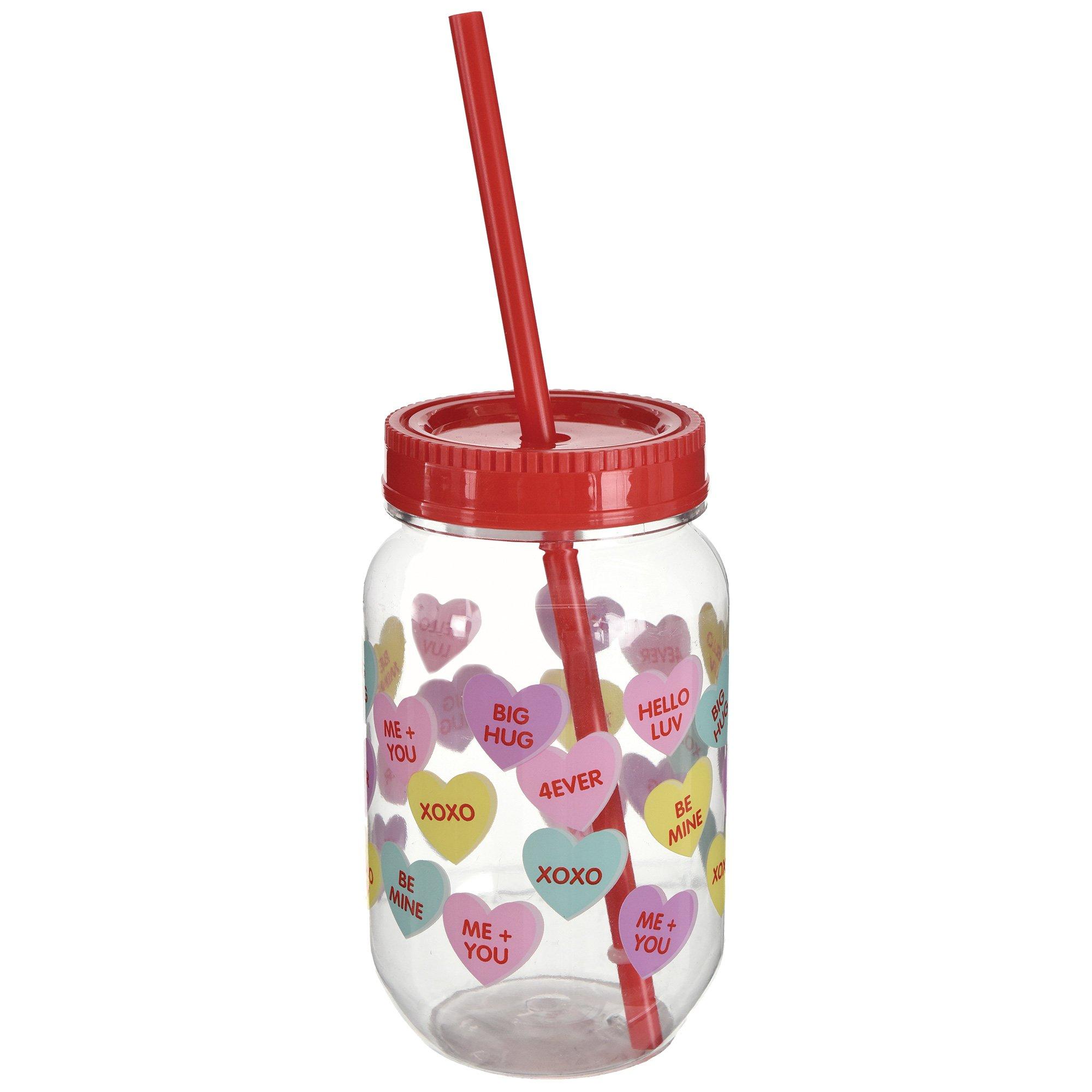 Conversation Heart Valentine's Day Mason Cup with Straw, 18.6oz