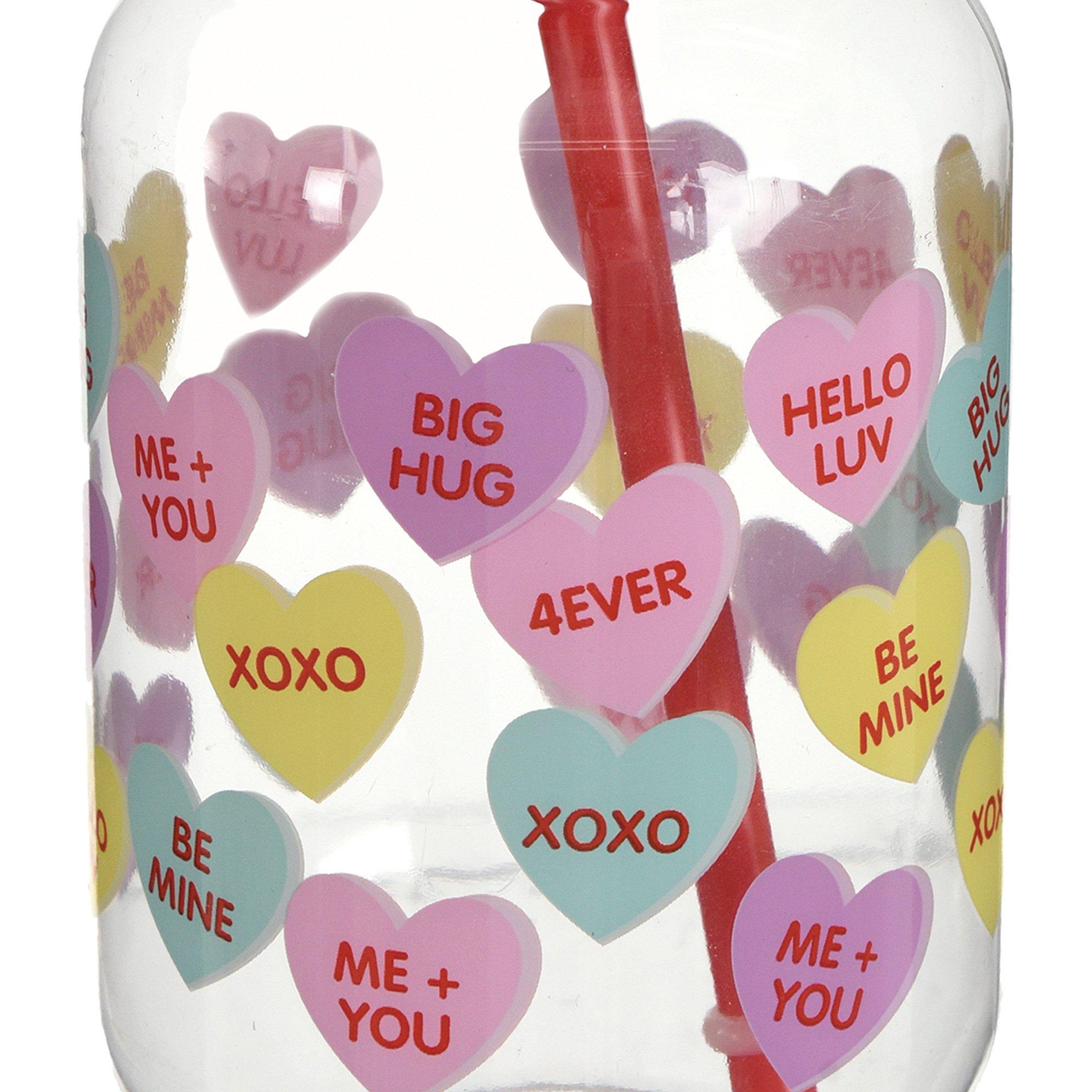 Conversation Heart Valentine's Day Mason Cup with Straw, 18.6oz