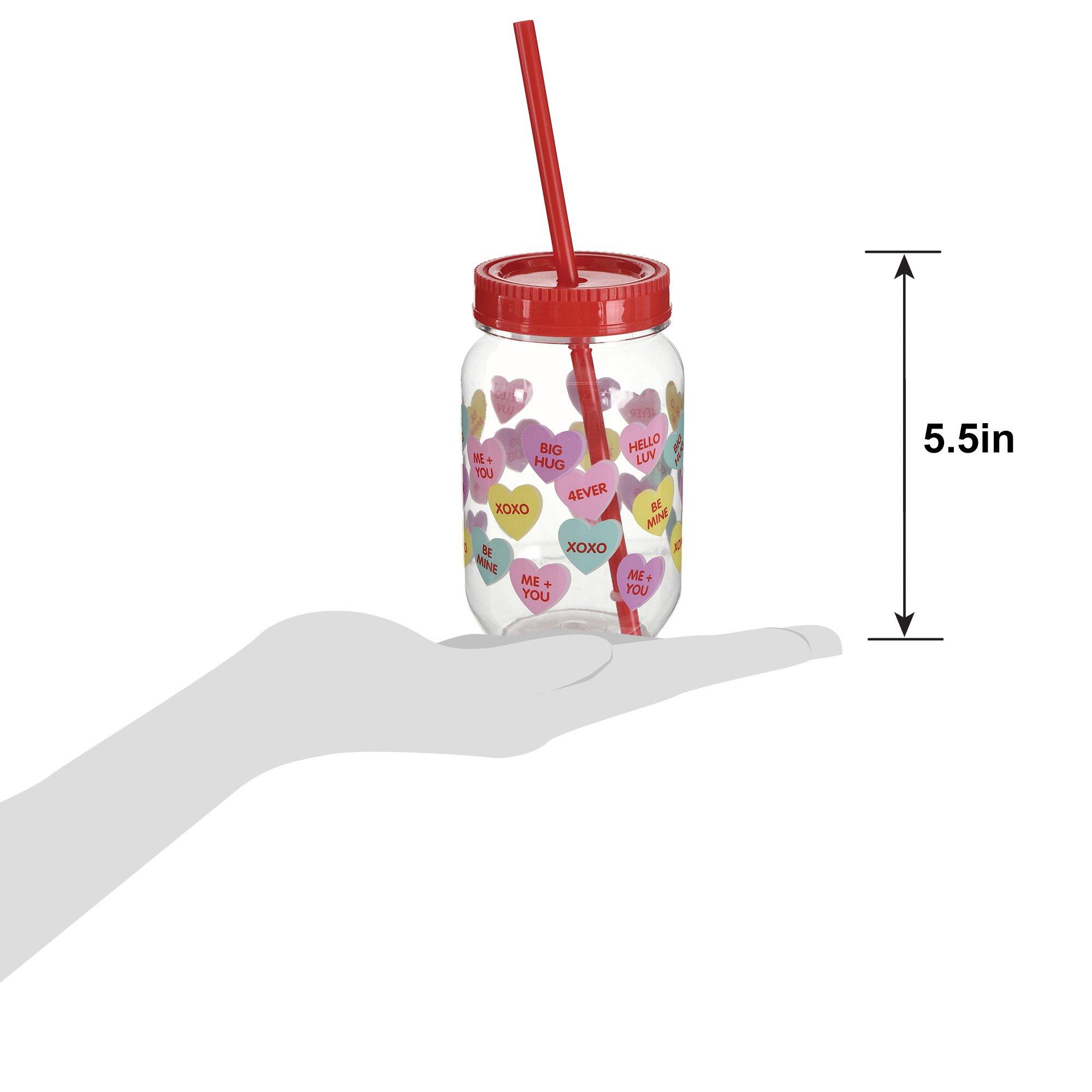 Conversation Heart Valentine's Day Mason Cup with Straw, 18.6oz