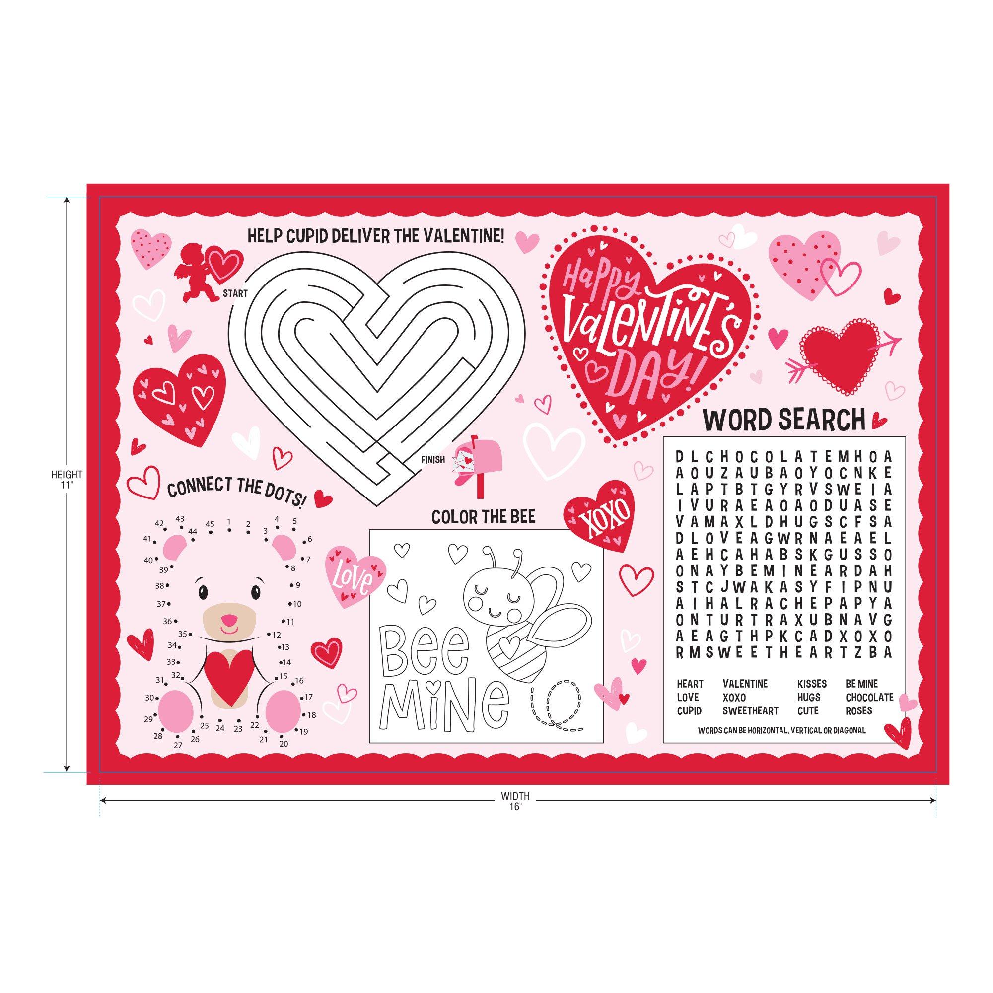 Valentine's Day Activity Placemats, 24ct