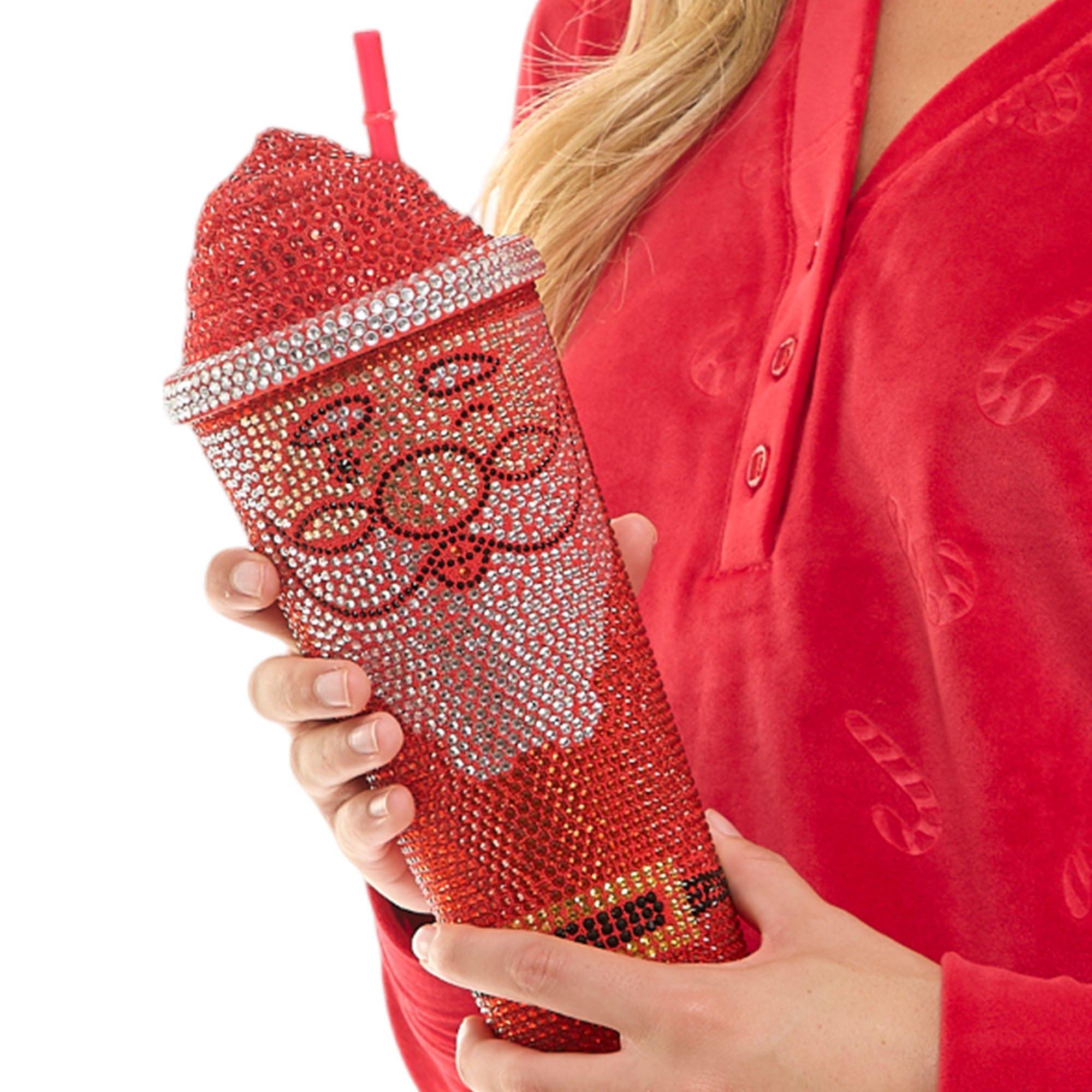 Rhinestone Santa Claus Plastic Tumbler with Straw, 24oz