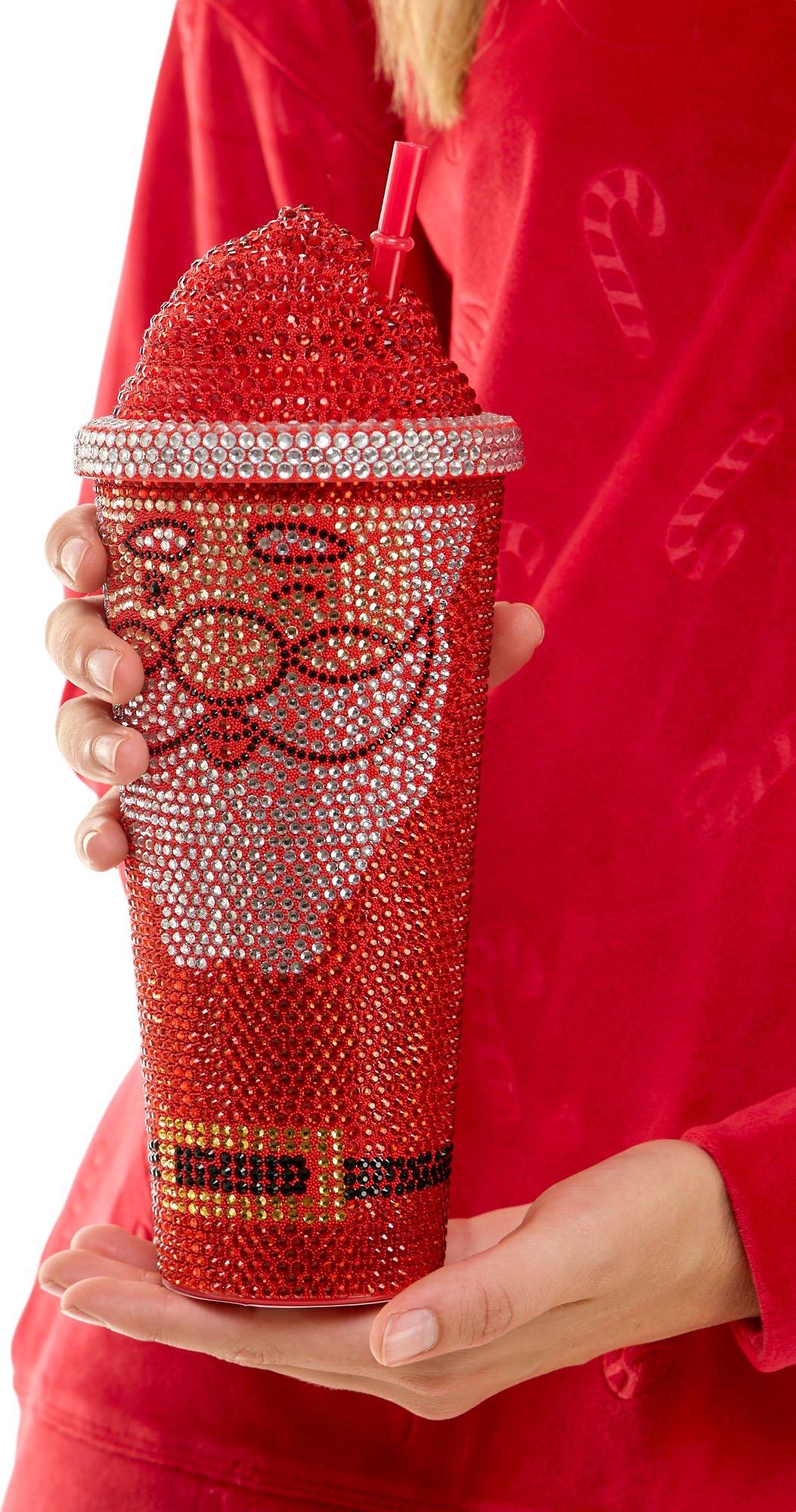 Rhinestone Santa Claus Plastic Tumbler with Straw, 24oz