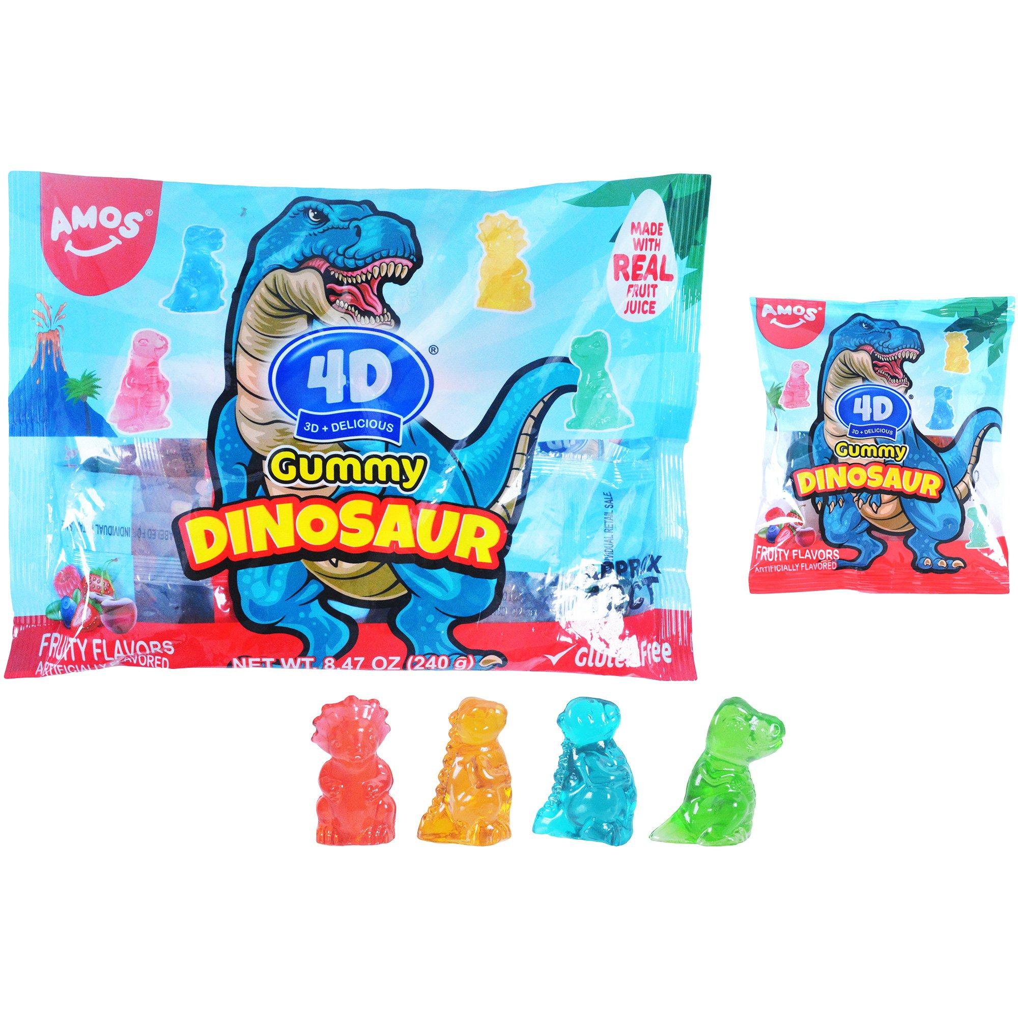 Amos 4D Gummy Dinosaurs, 8.46oz - Cherry, Blueberry, Strawberry & Raspberry Flavors