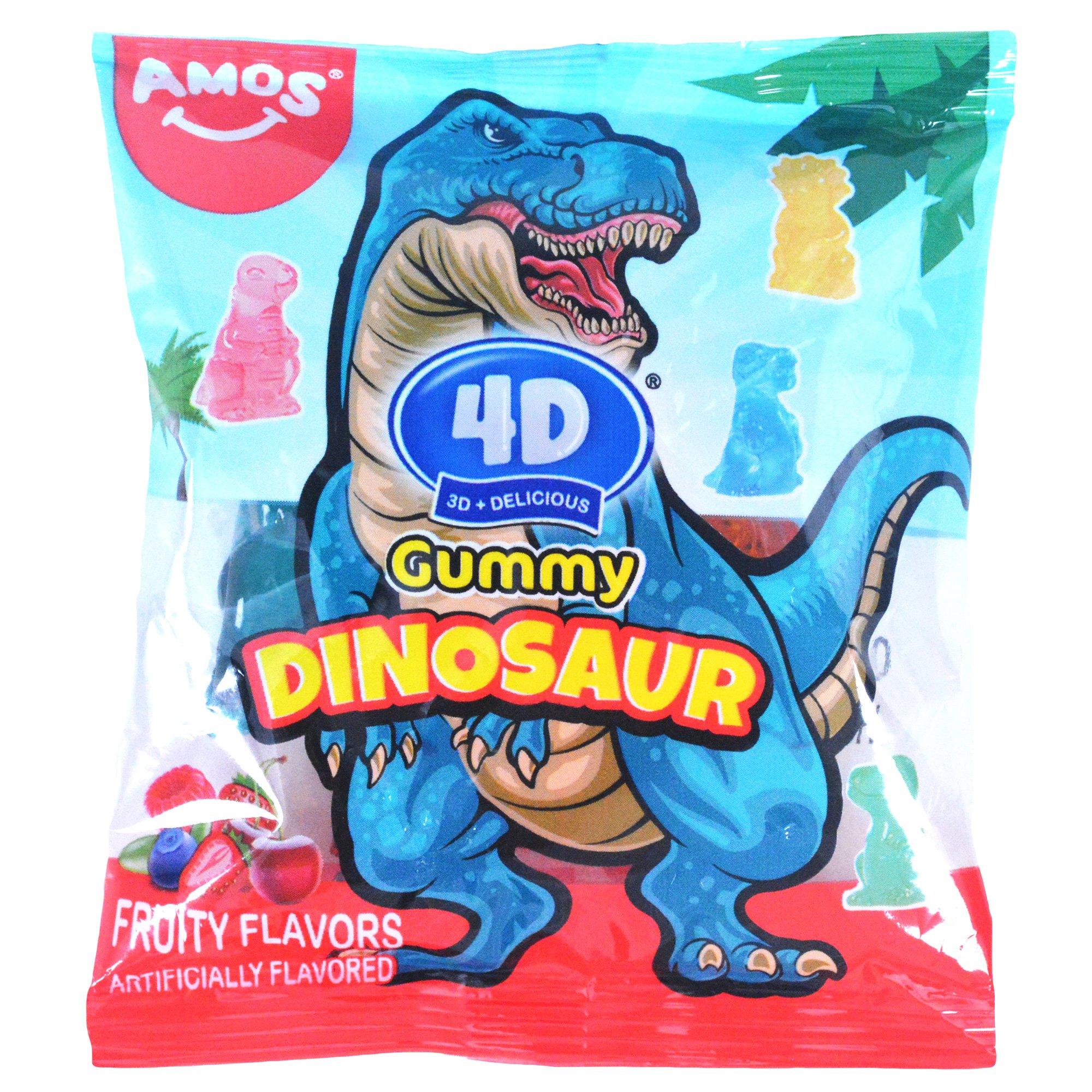 Amos 4D Gummy Dinosaurs, 8.46oz - Cherry, Blueberry, Strawberry & Raspberry Flavors