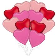 Red & Pink Foil Heart Balloon Bouquet, 12pc