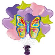Flutter Butterfly Foil Balloon Bouquet with Balloon Weight, 14pc