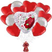 Ruffle I Love You Foil Balloon Bouquet with Balloon Weight, 14pc