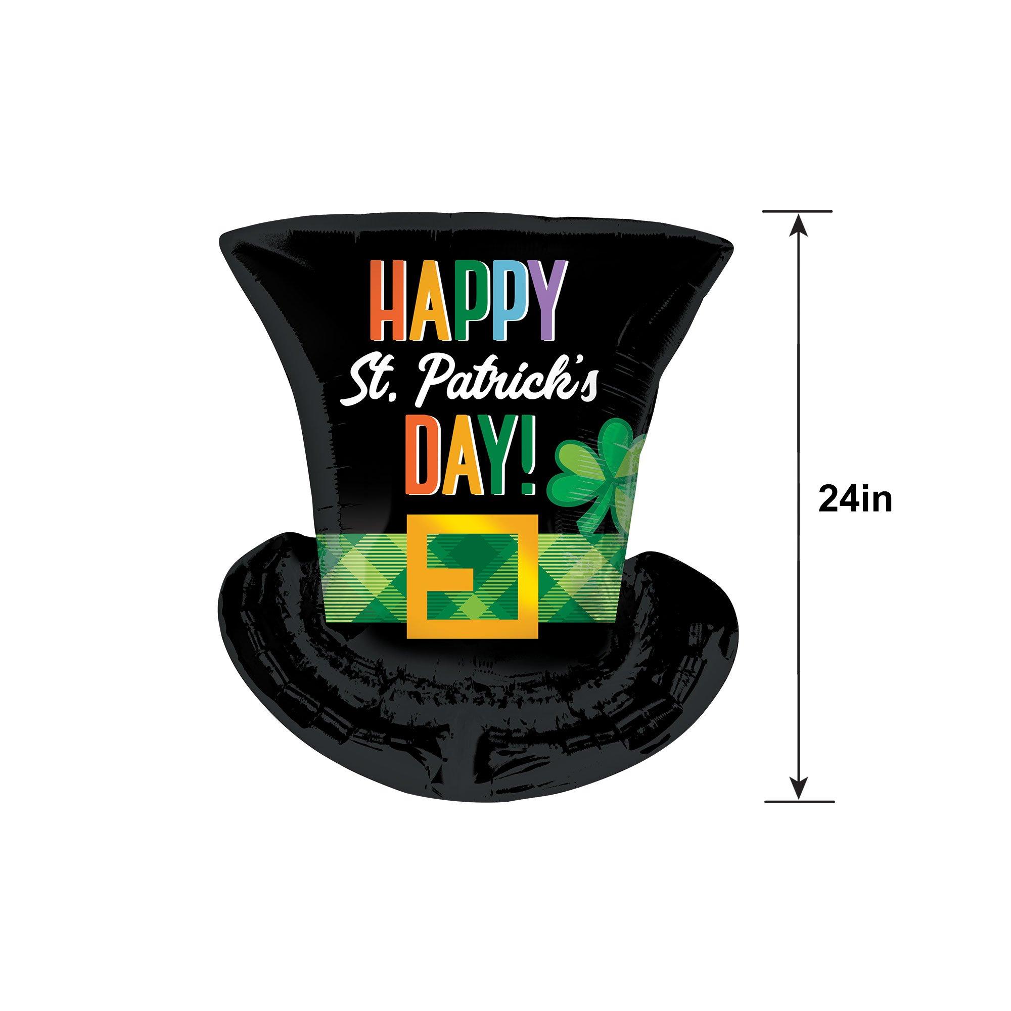 Happy St. Patrick's Day Top Hat-Shaped Foil Balloon, 21in x 24in