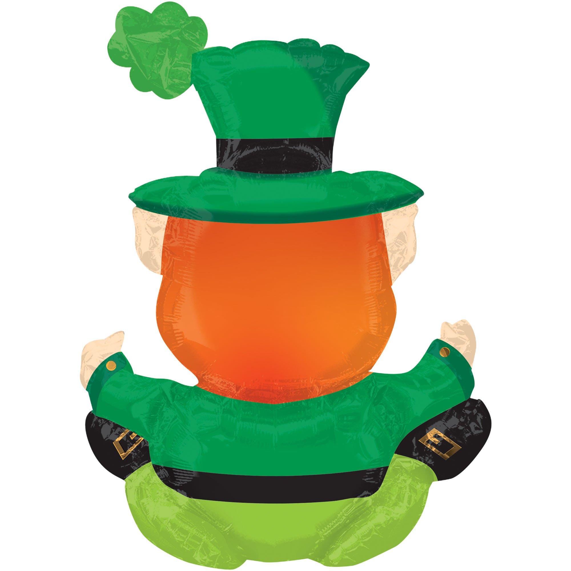 Air-Filled Sitting Lucky Leprechaun Foil Balloon, 22in