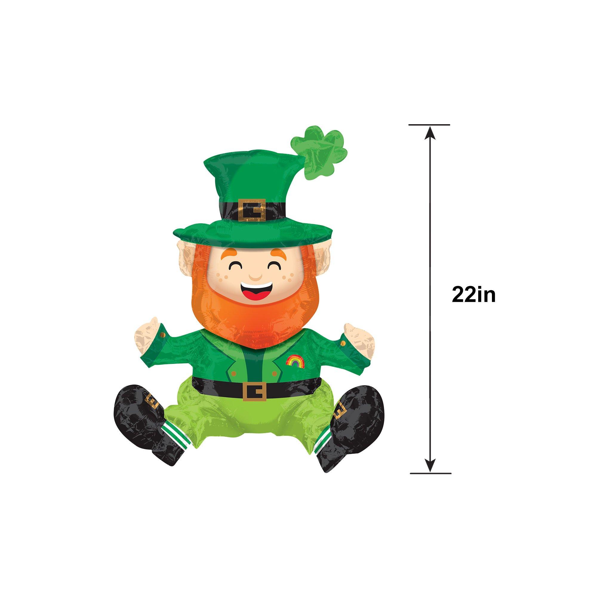 Air-Filled Sitting Lucky Leprechaun Foil Balloon, 22in