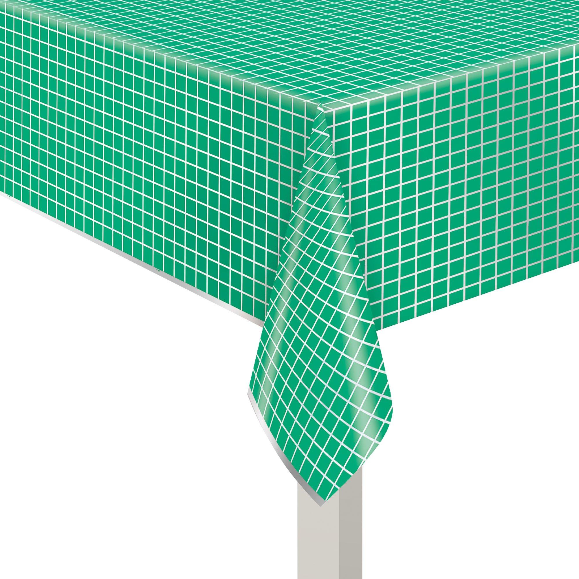 Metallic Bright Green Grid Pattern Plastic Table Cover, 54in x 84in