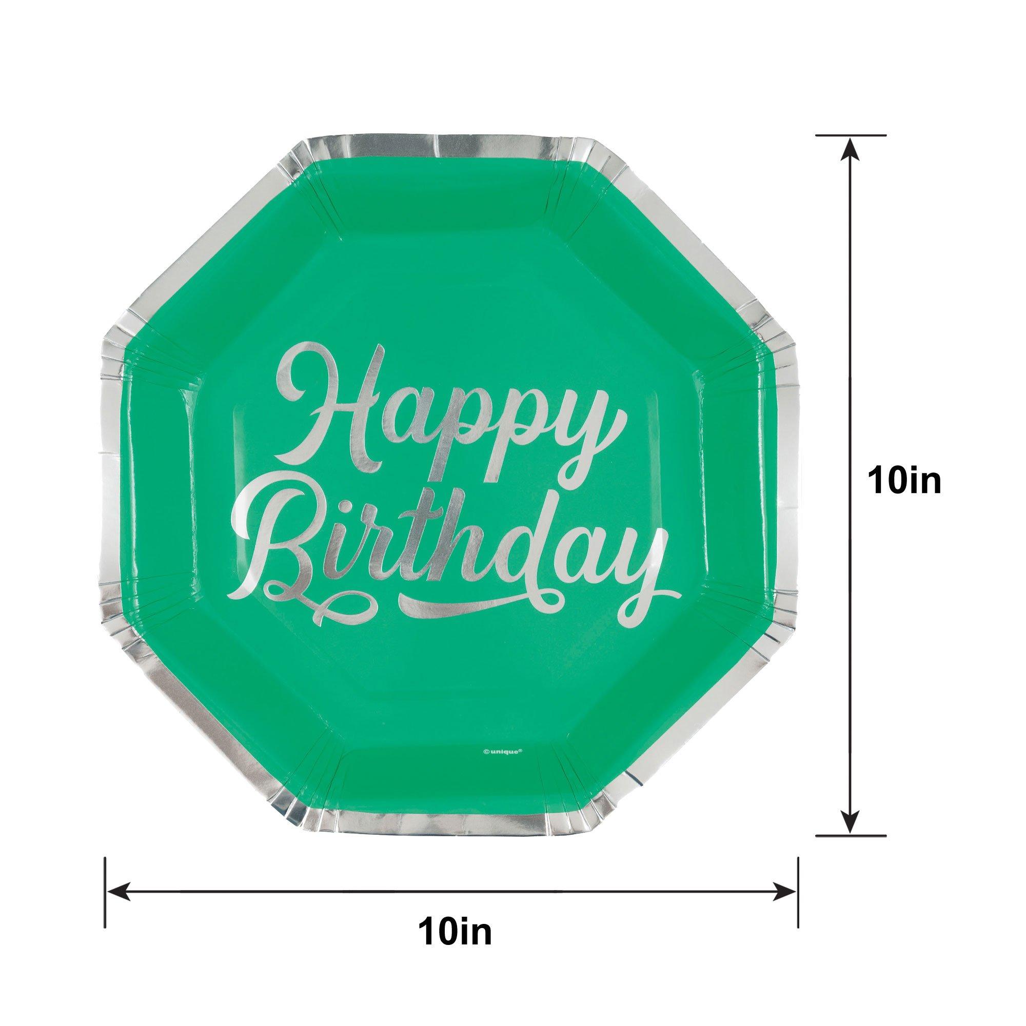 Metallic Bright Green Happy Birthday Paper Dinner Plates, 10in, 8ct