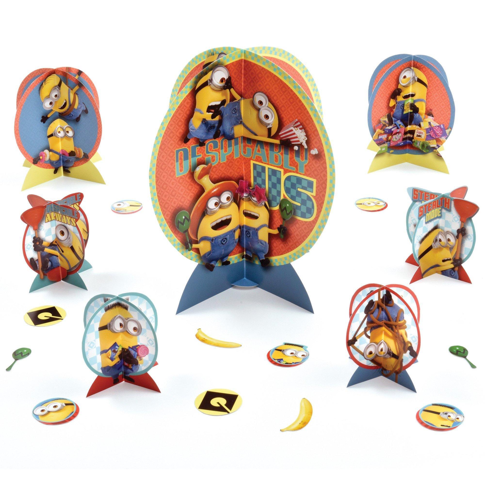 Minions Birthday Party Decorating Supplies Pack - Kit Includes Centerpiece Decorations, Banner, Themed Latex Balloons & Scene Setter & Photo Booth Props