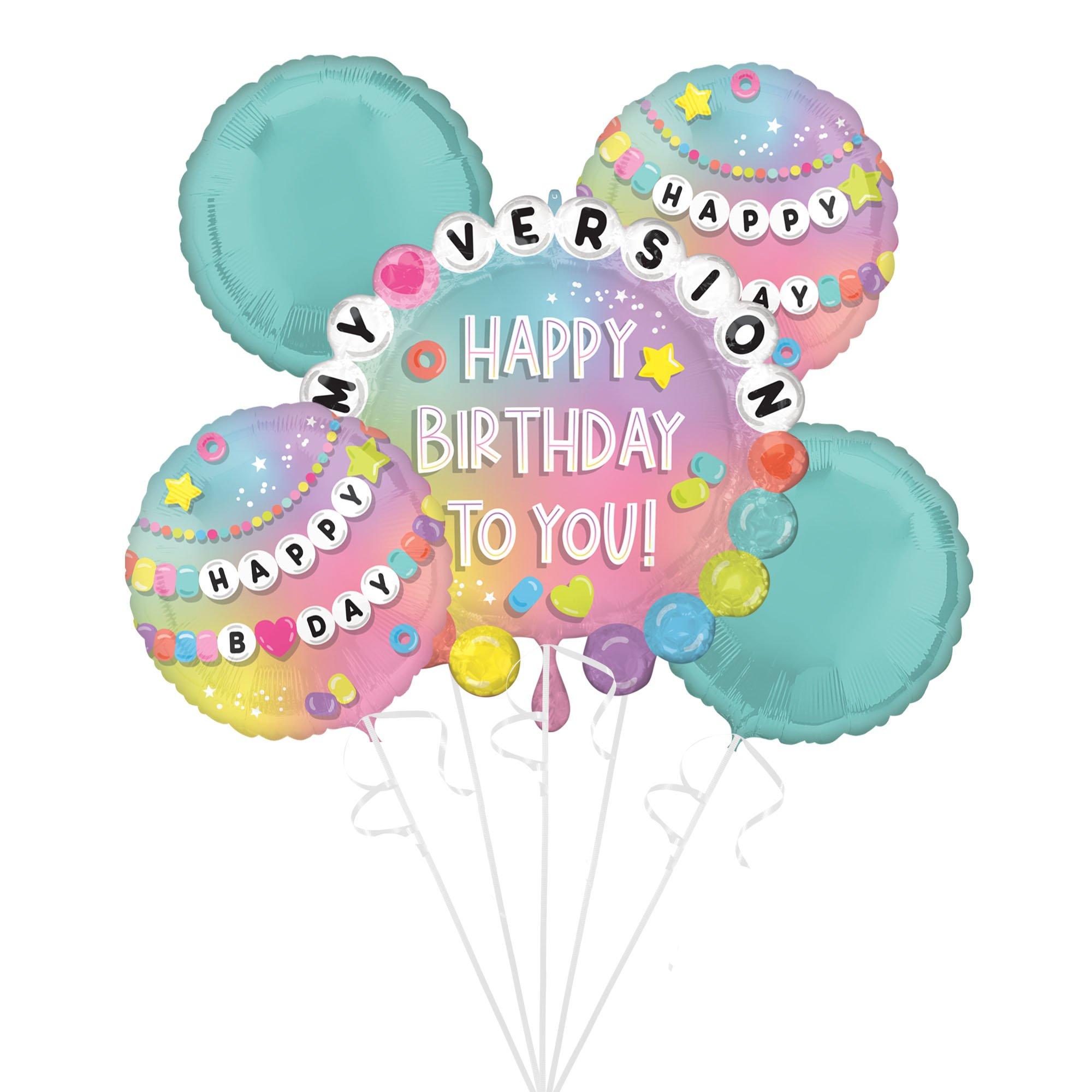 Friendship Bracelet Happy Birthday Foil Balloon Bouquet, 5pc