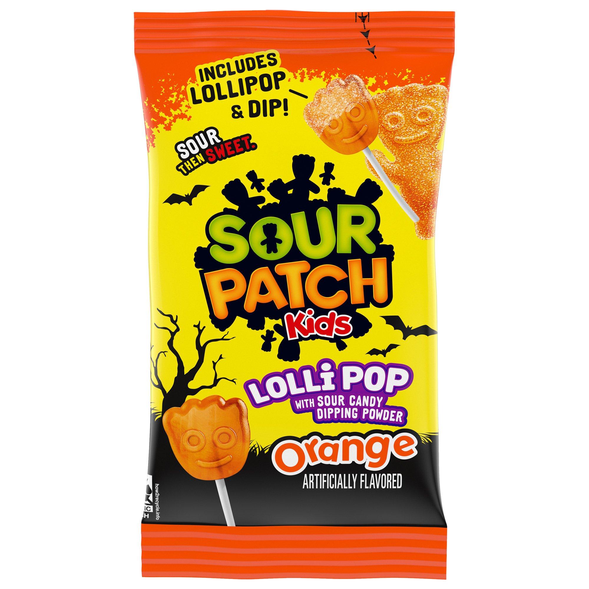 Sour Patch Kids Halloween Lollipops with Sour Candy Dipping Powder, 10.58oz, 20pc - Orange & Raspberry Flavors