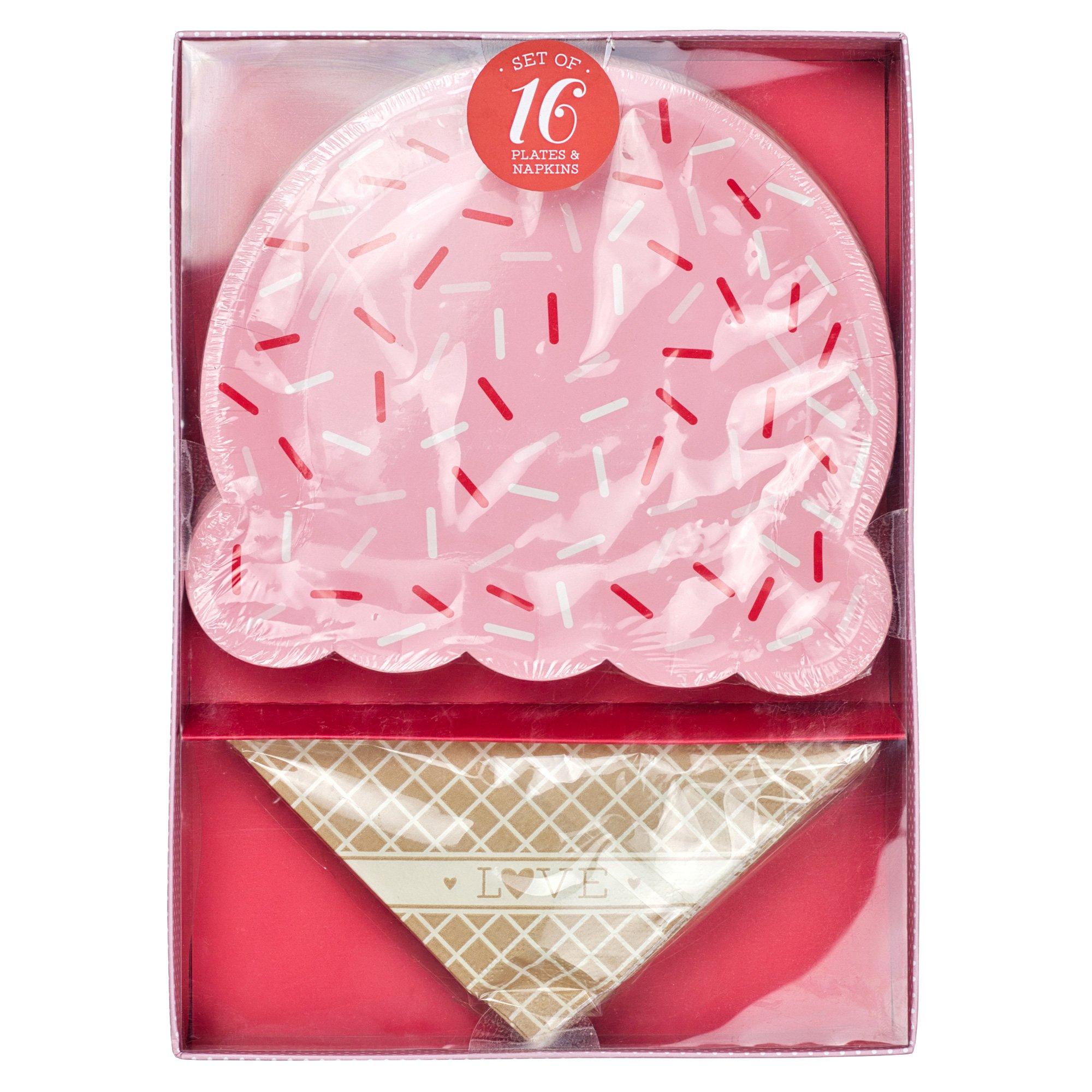 Ice Cream Cone Dessert Plates & Beverage Napkins for 16 Guests