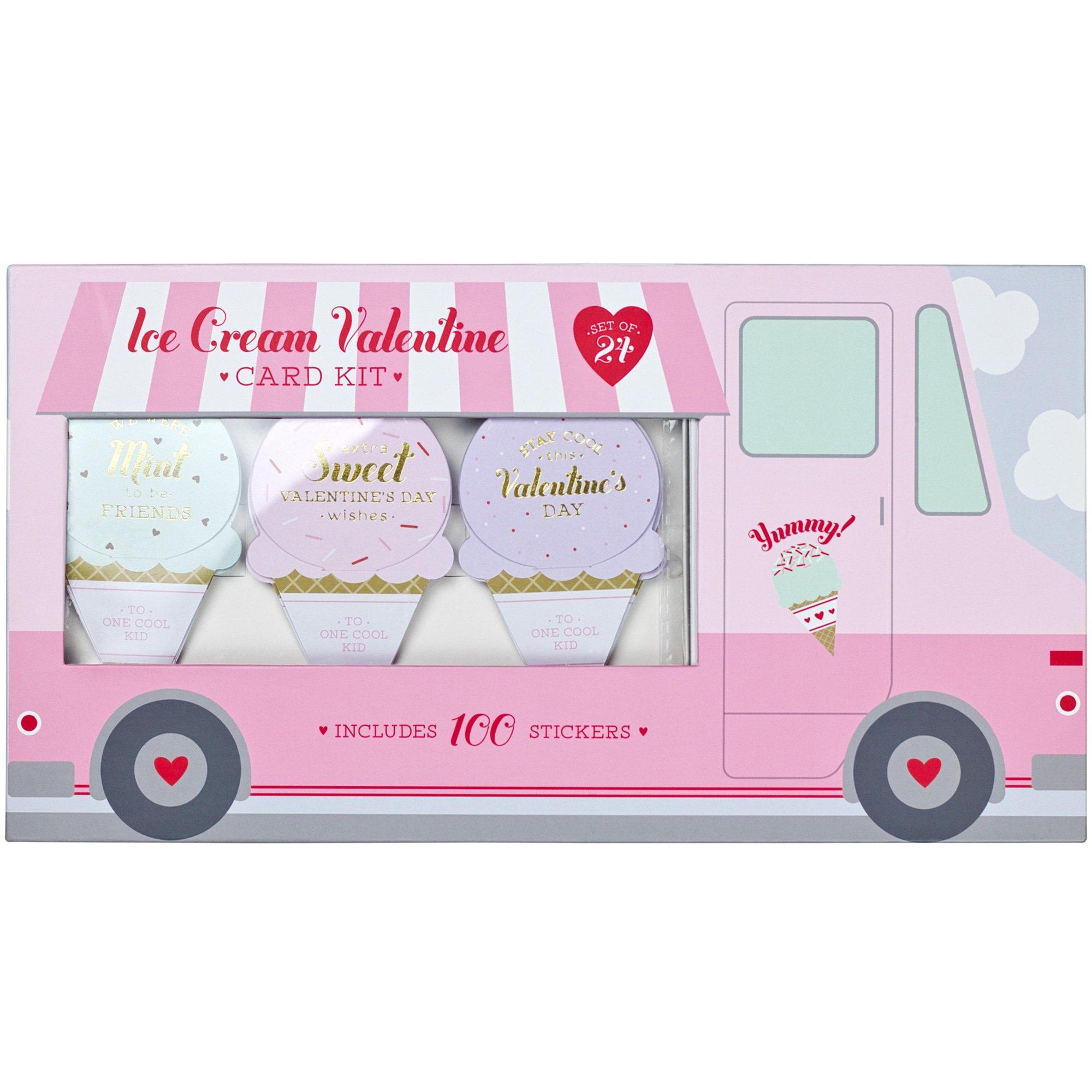 Ice Cream Truck Valentine's Day Exchange Cards with Stickers, 24ct