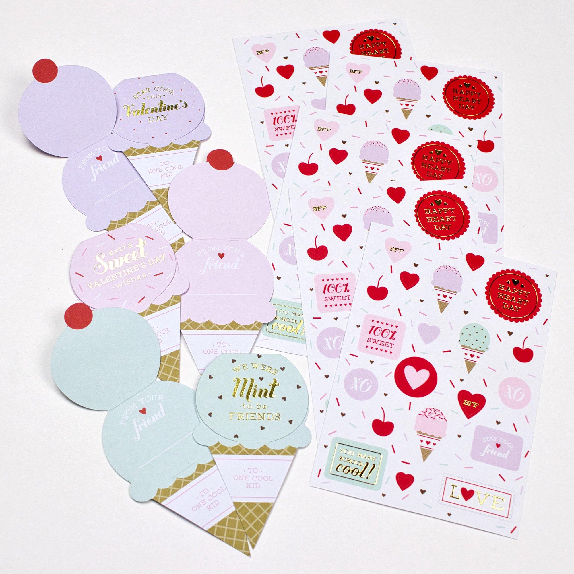 Ice Cream Truck Valentine's Day Exchange Cards with Stickers, 24ct