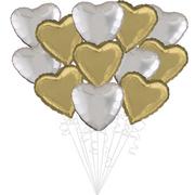 Gold & Silver Heart Foil Balloon Bouquet, 12pc