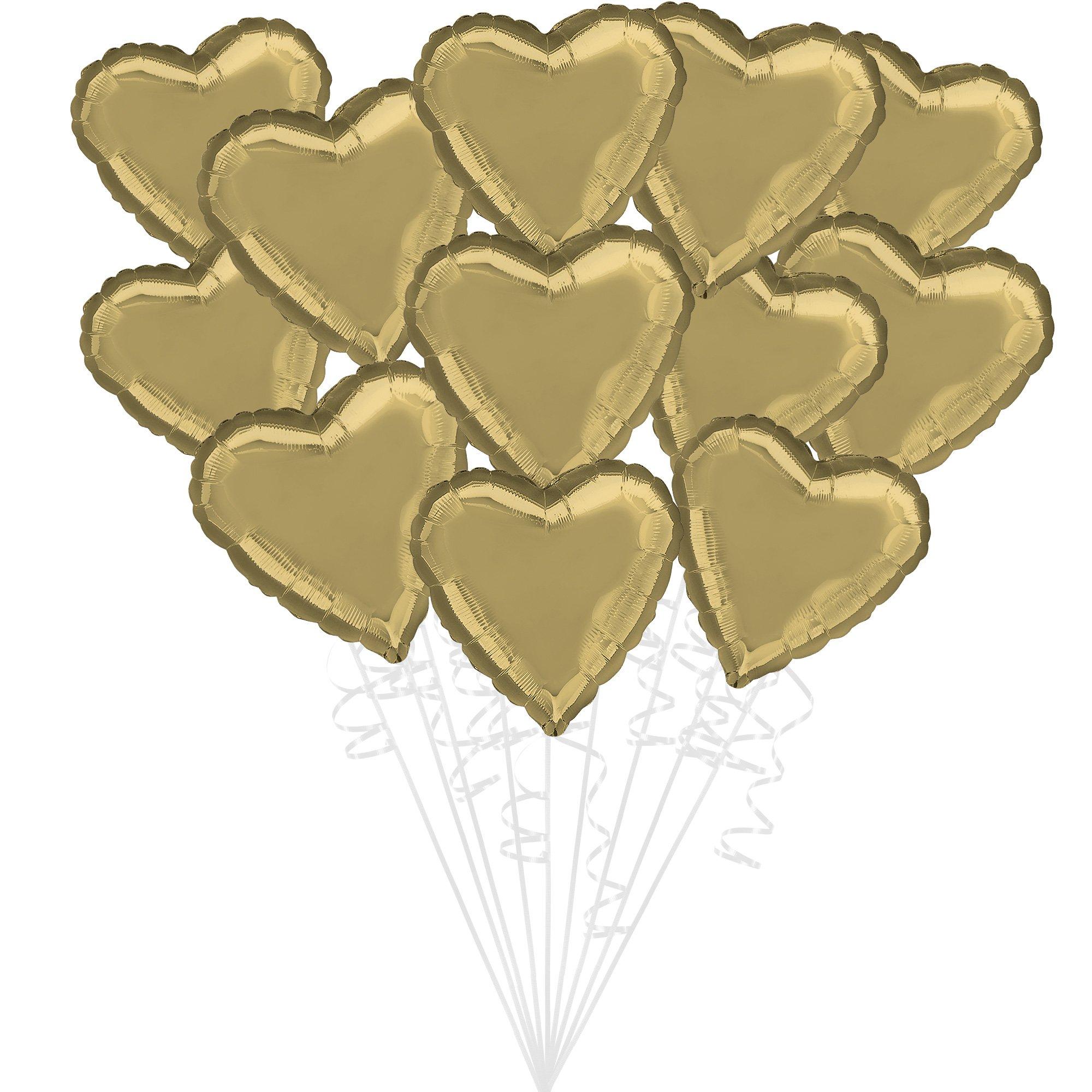Gold Heart Foil Balloon Bouquet, 12pc
