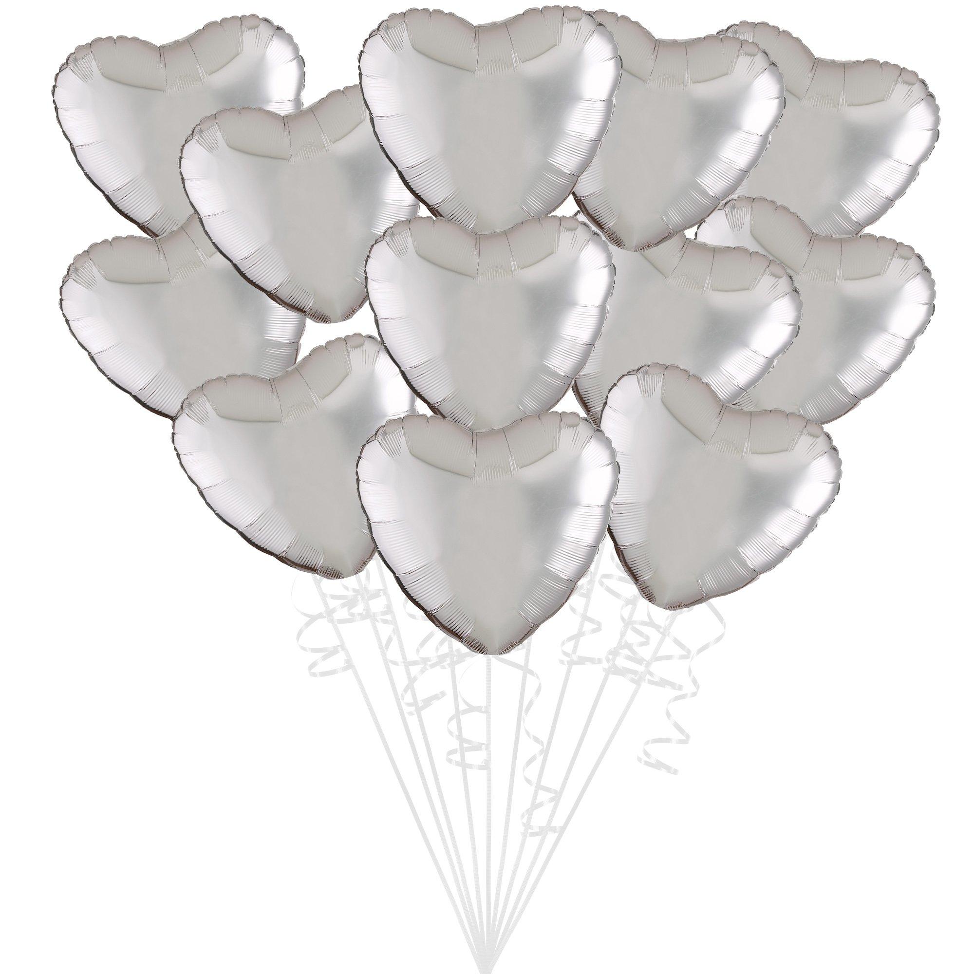 Silver Heart Foil Balloon Bouquet, 12pc