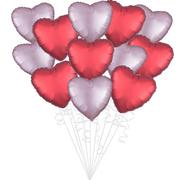 Satin Pink & Red Heart Foil Balloon Bouquet, 12pc