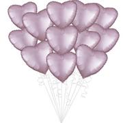 Satin Pink Heart Foil Balloon Bouquet, 12pc