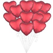 Satin Red Heart Foil Balloon Bouquet, 12pc