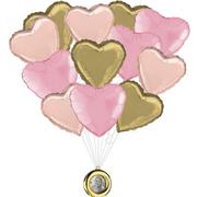 Pink, Rose Gold & White Heart Foil Balloon Bouquet with Photo Frame Balloon Weight