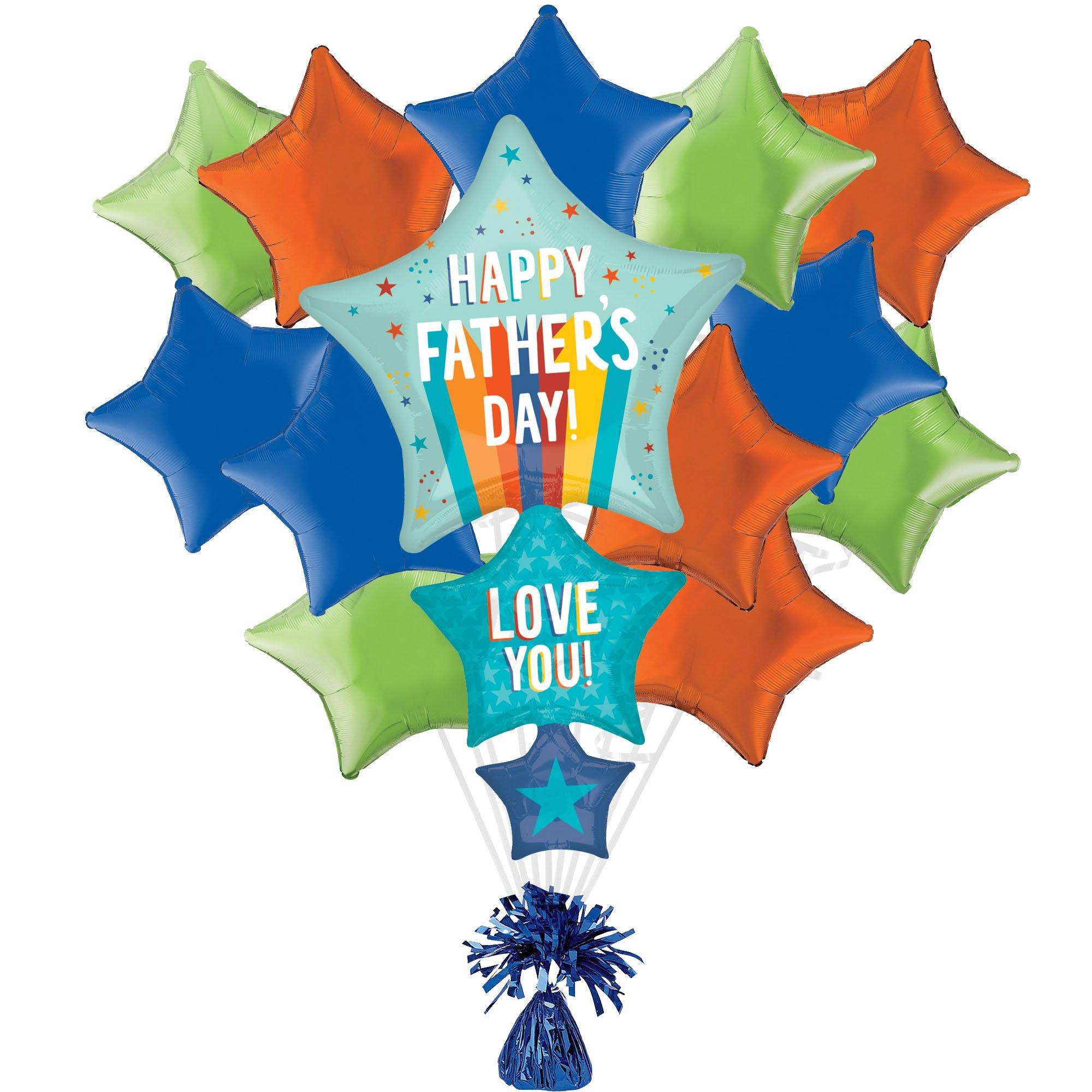 Playful Stripes & Stars Father's Day Foil Balloon Bouquet with Balloon Weight, 14pc