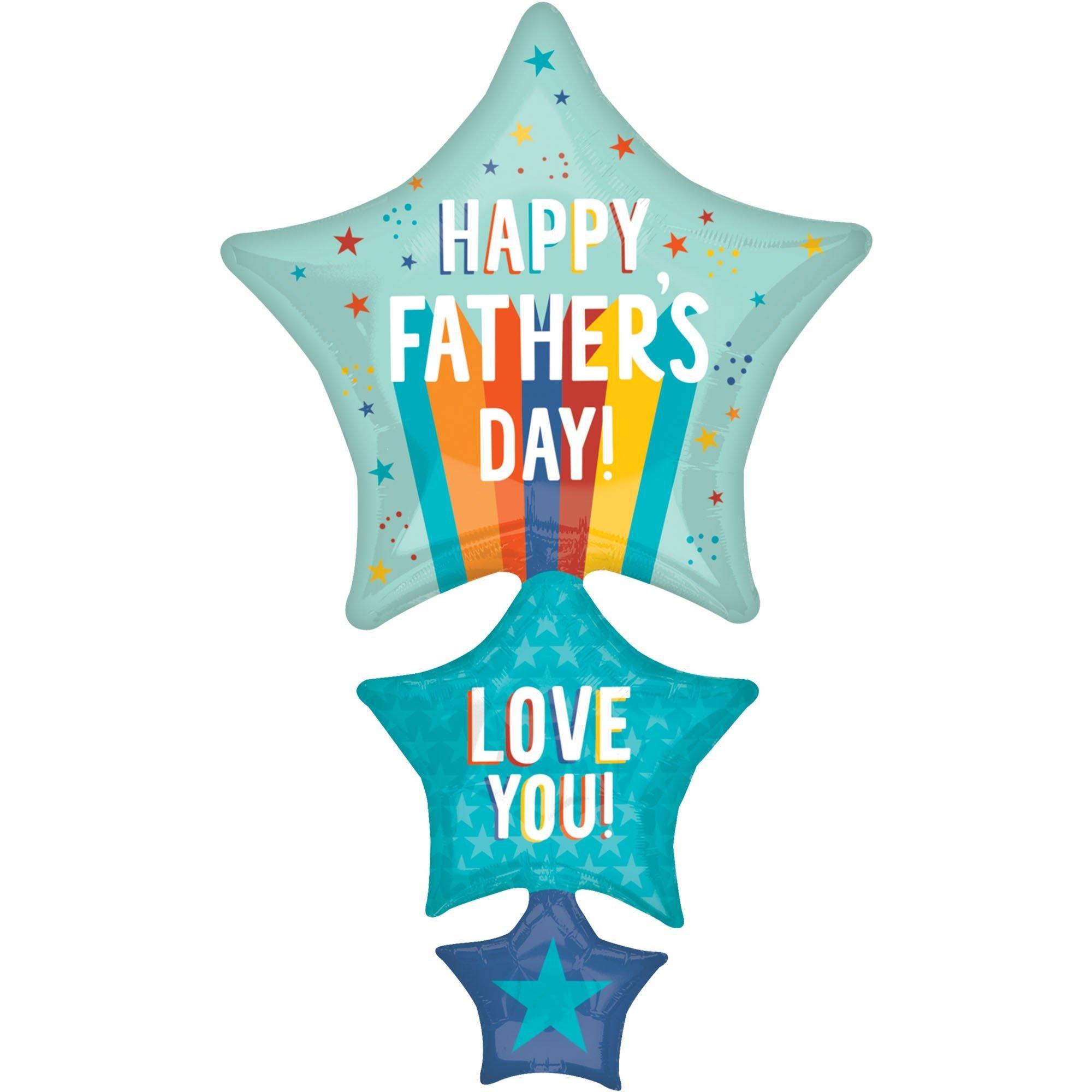 Playful Stripes & Stars Father's Day Foil Balloon Bouquet with Balloon Weight, 14pc