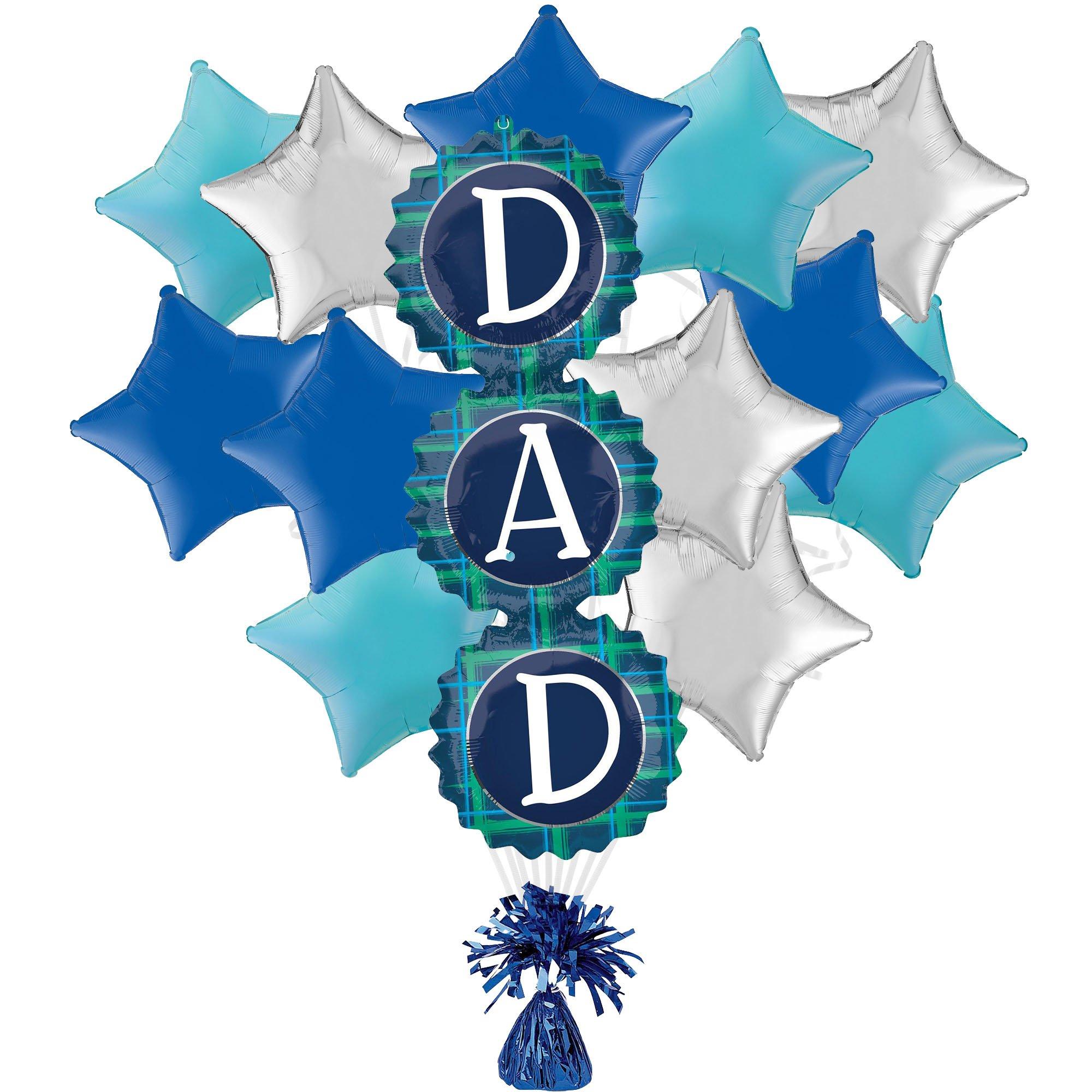 Plaid Dad & Stars Father's Day Foil Balloon Bouquet with Balloon Weight, 14pc