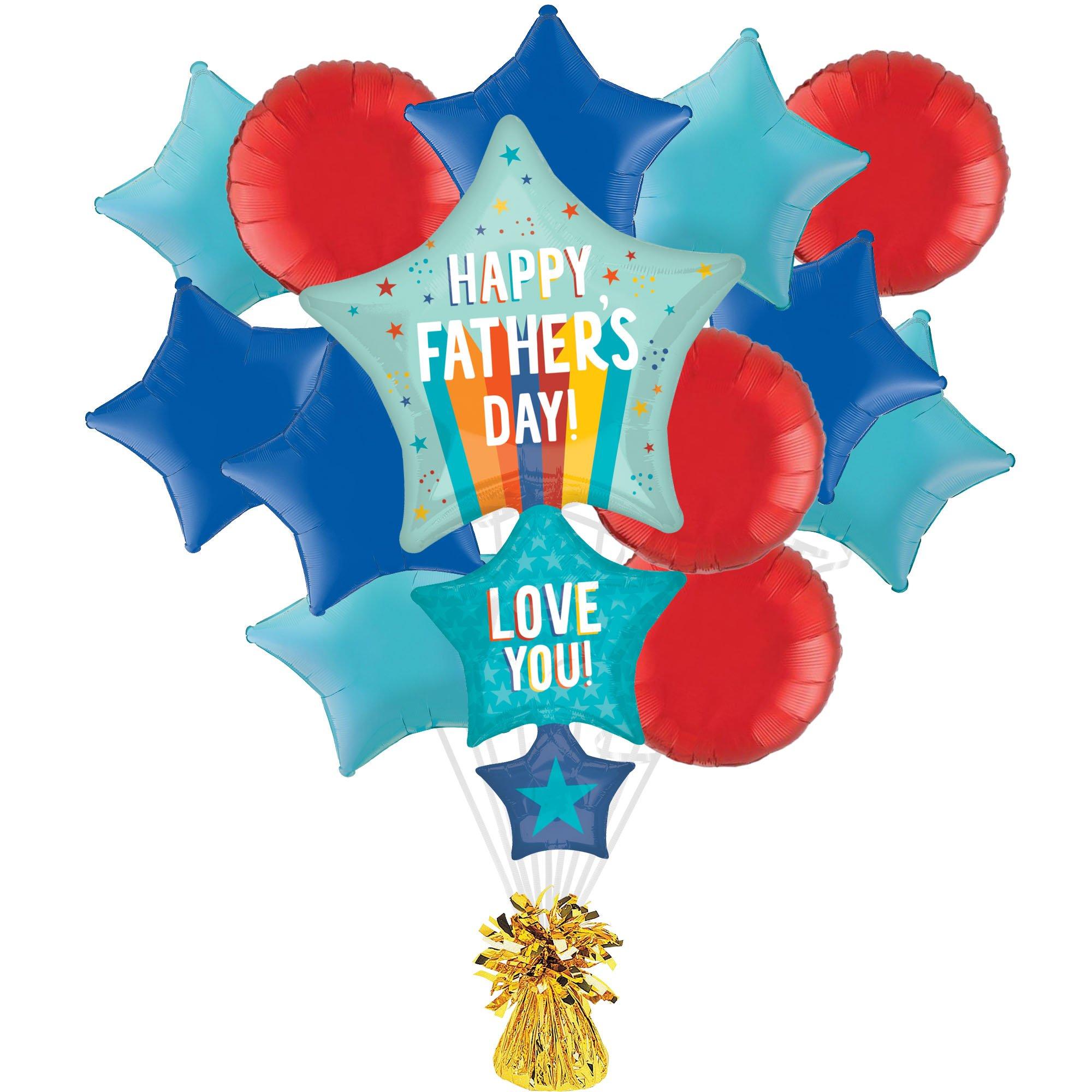 Playful Stripes Father's Day Foil Balloon Bouquet with Balloon Weight, 14pc