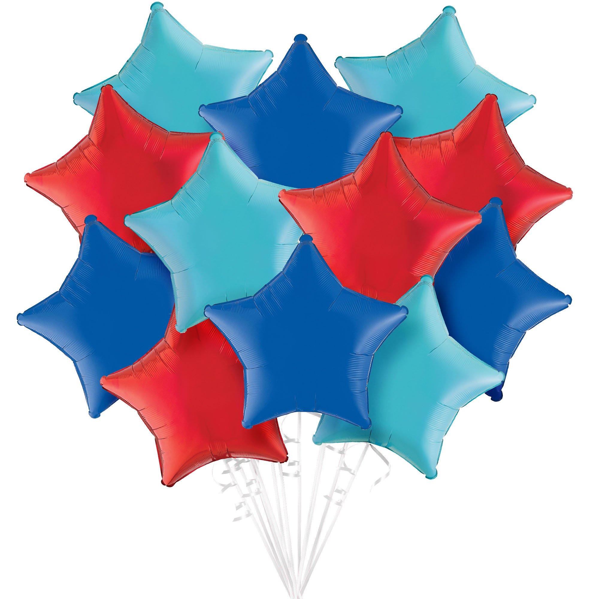 Blue & Red Star Foil Balloon Bouquet, 12pc