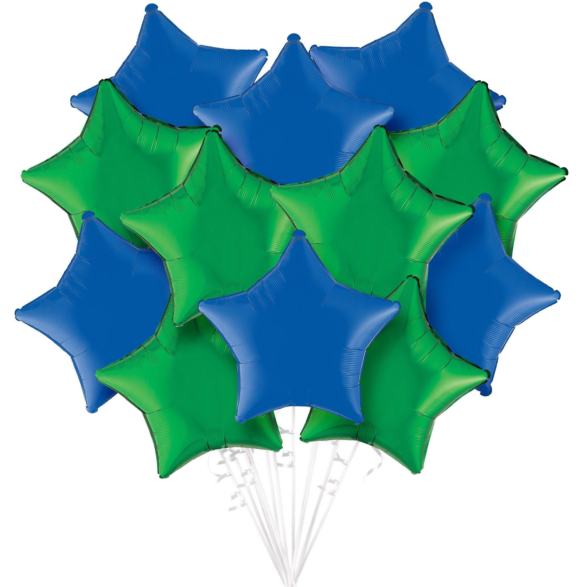 Blue & Green Star Foil Balloon Bouquet, 12pc